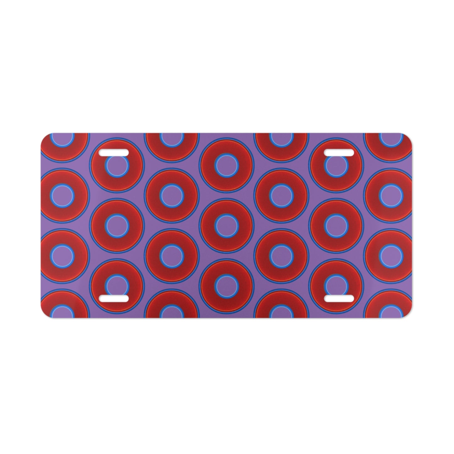 Lumpy Donut Vanity Plate - red vivid donut print w/light purple background
