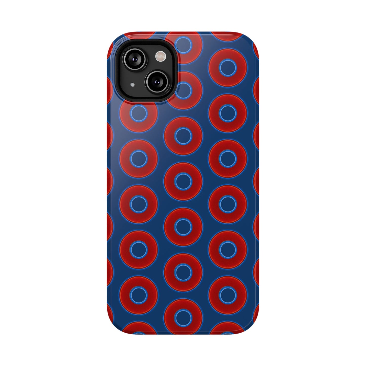 Impact-Resistant Lumpy Donut Case - red vivid donut print w/Atlantic navy blue background
