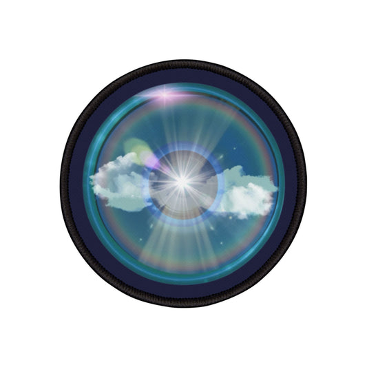 Iron-On Donut Patch - "The Divided Donut Patch" - vivid light blue sky donut - variant 1 - [*charitable donut]