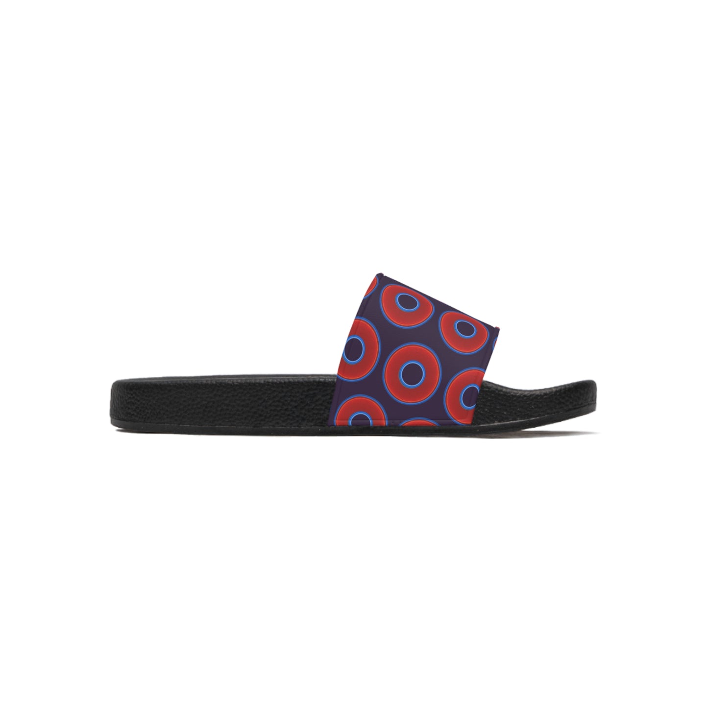 Men's Lumpy Sandals - slip-ons - red vivid donuts w/midnight purple background