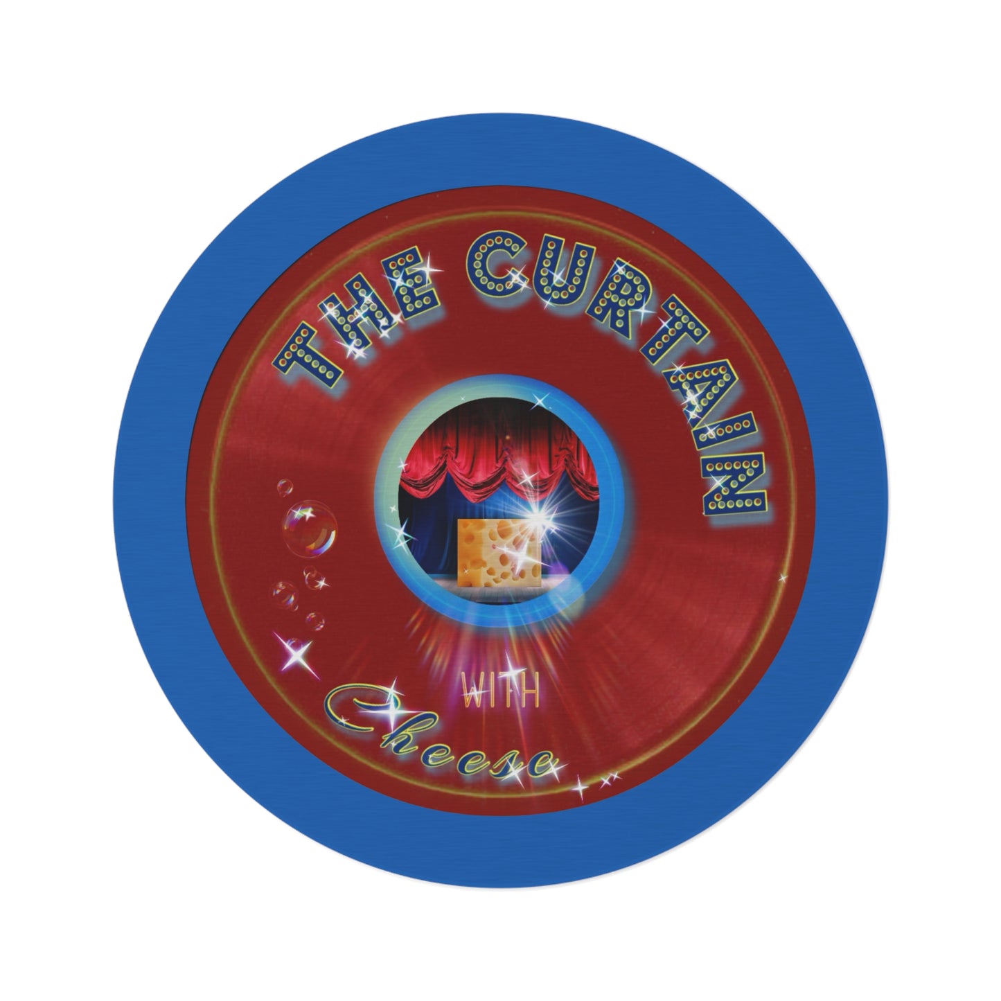 Round Room - 5 ft x 5 ft Lumpy Donut Rug - "The Official Donut Rug w/" - vivid red donut w/dark royal blue background - variant 2