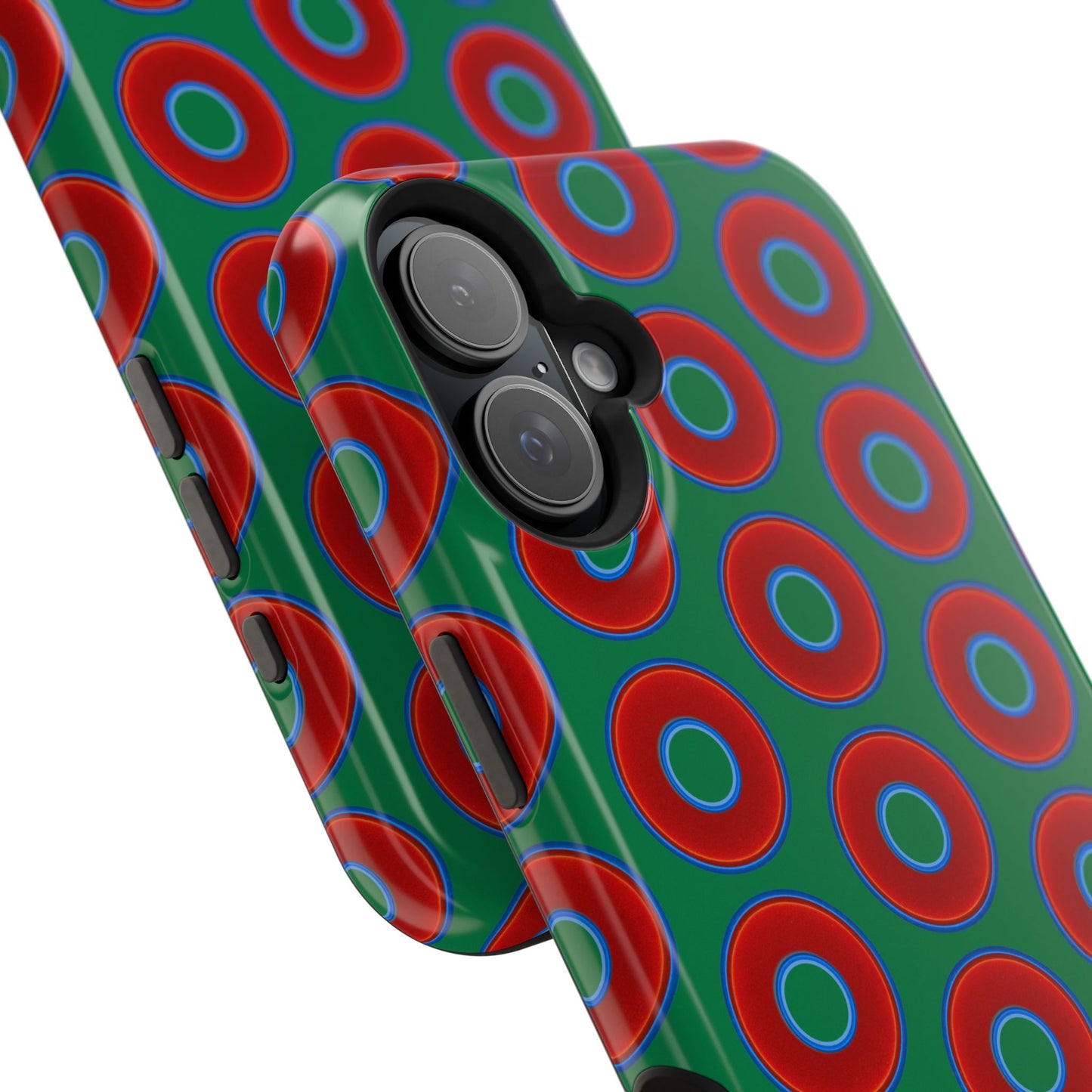 Impact-Resistant Lumpy Donut Case - red vivid donut print w/green background