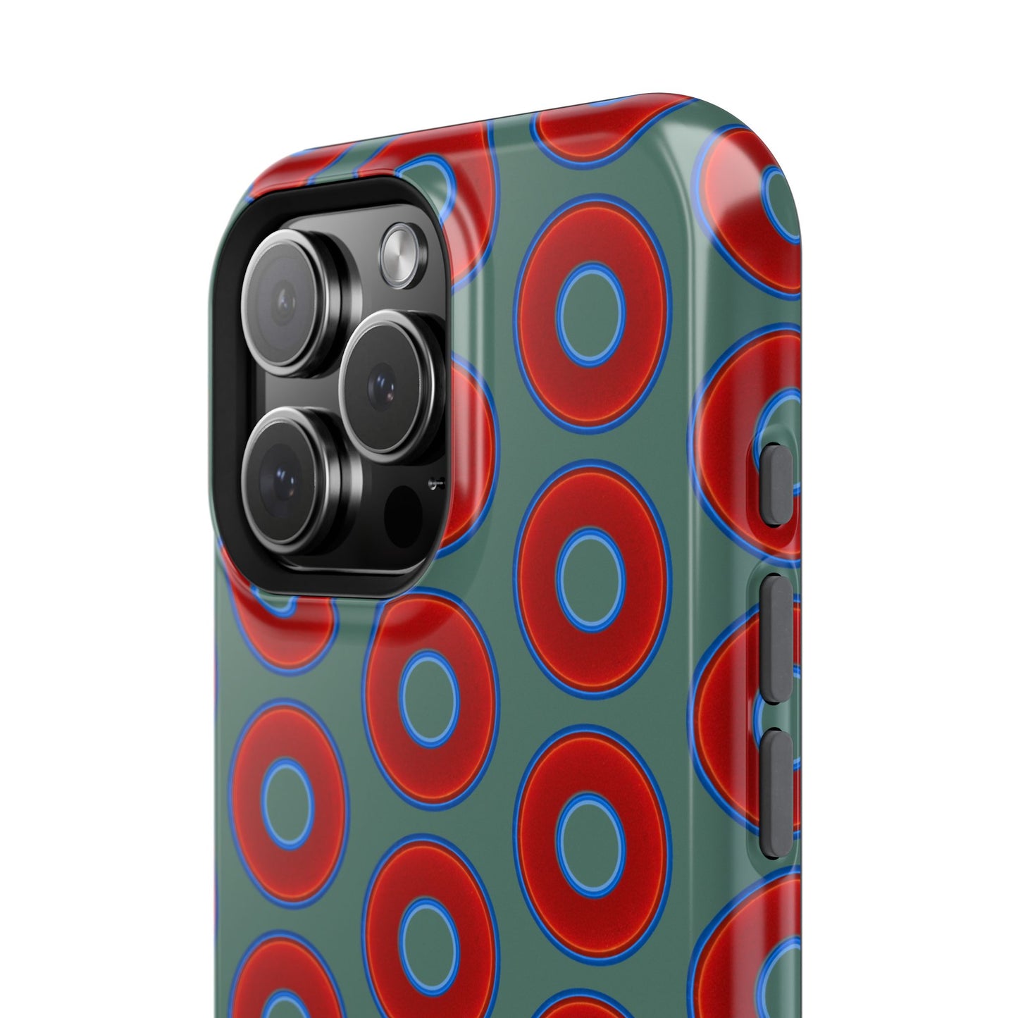 Impact-Resistant Lumpy Donut Case - red vivid donut print w/Fenway green background