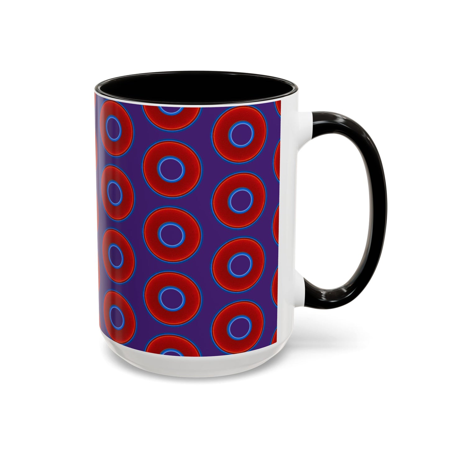 Lump's Grumpy Coffee Mug - vivid red donuts w/purple background