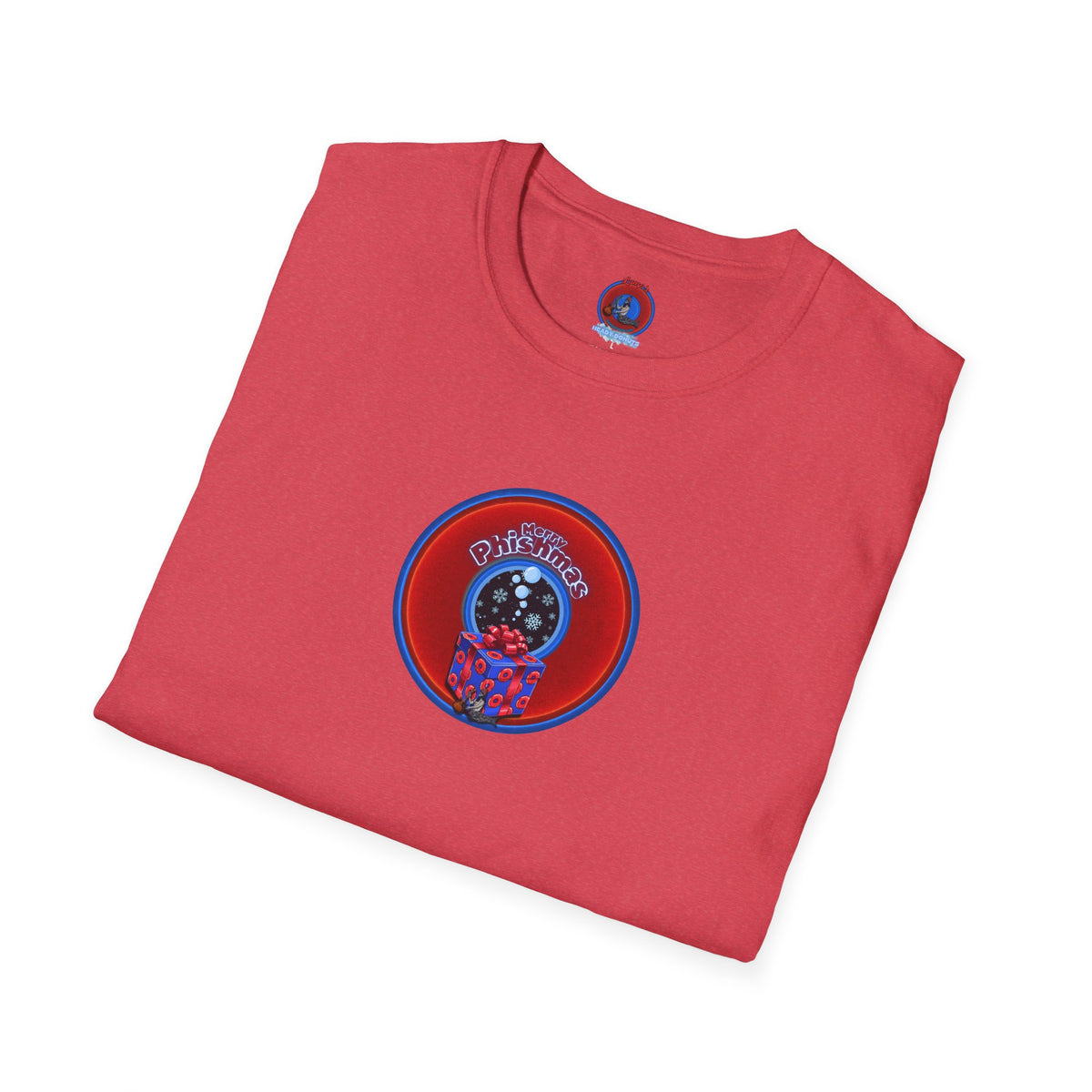 Classic Donut Tee - Unisex Soft-Style - "Phishmas Caroler's Tee " - vivid red/blue donut - variant 4