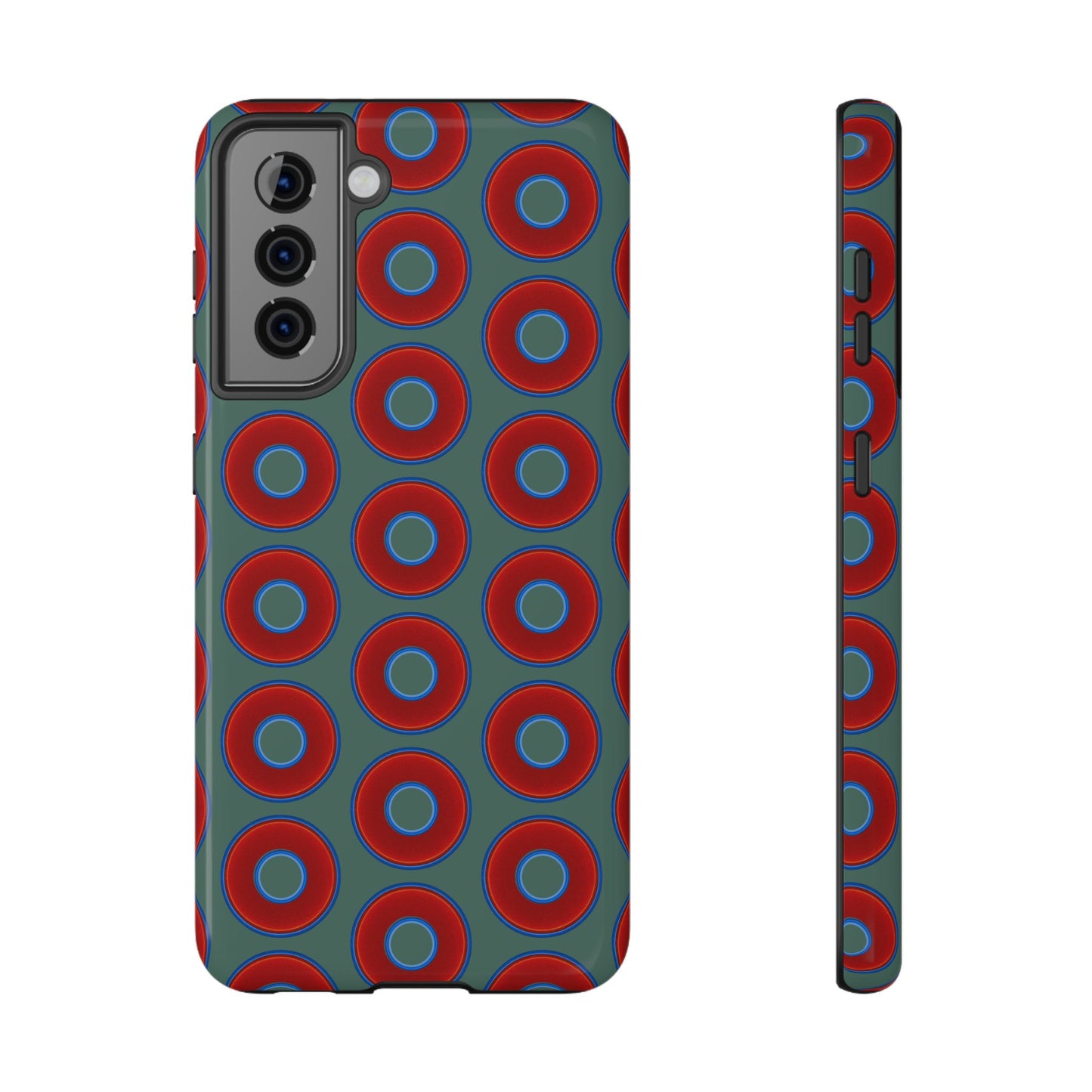 Impact-Resistant Lumpy Donut Case - red vivid donut print w/Fenway green background