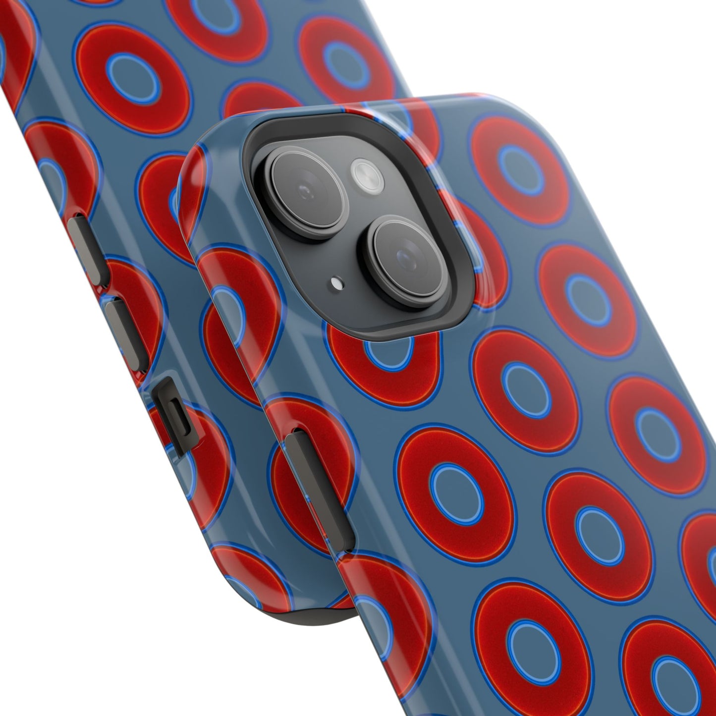 Impact-Resistant Lumpy Donut Case - red vivid donut print w/steel blue background