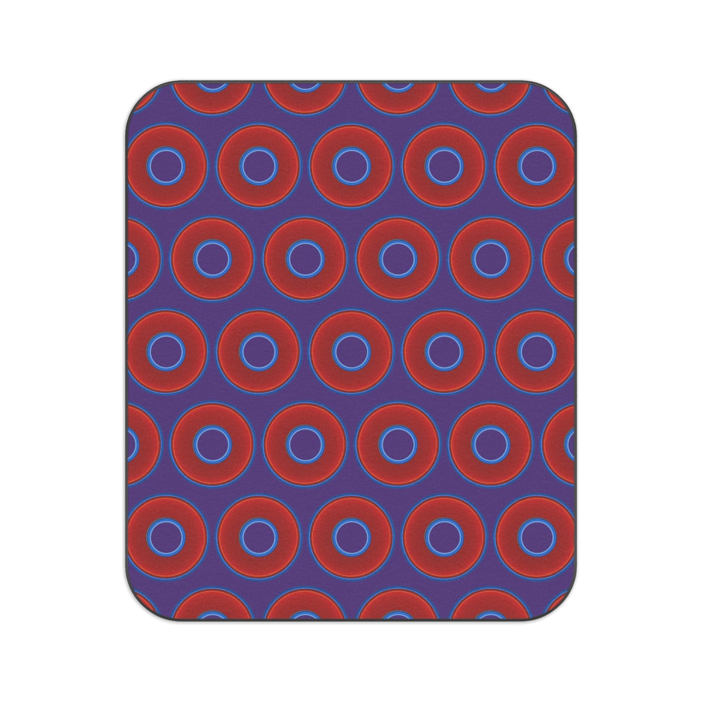 The Lumpy Party Blanket - giant water-resistant outdoor blanket [61" x 51"] - vivid red donuts w/purple background