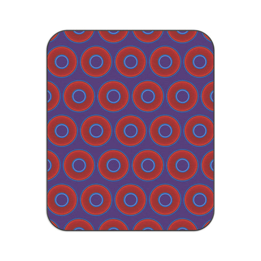 The Lumpy Party Blanket - giant water-resistant outdoor blanket [61" x 51"] - vivid red donuts w/purple background