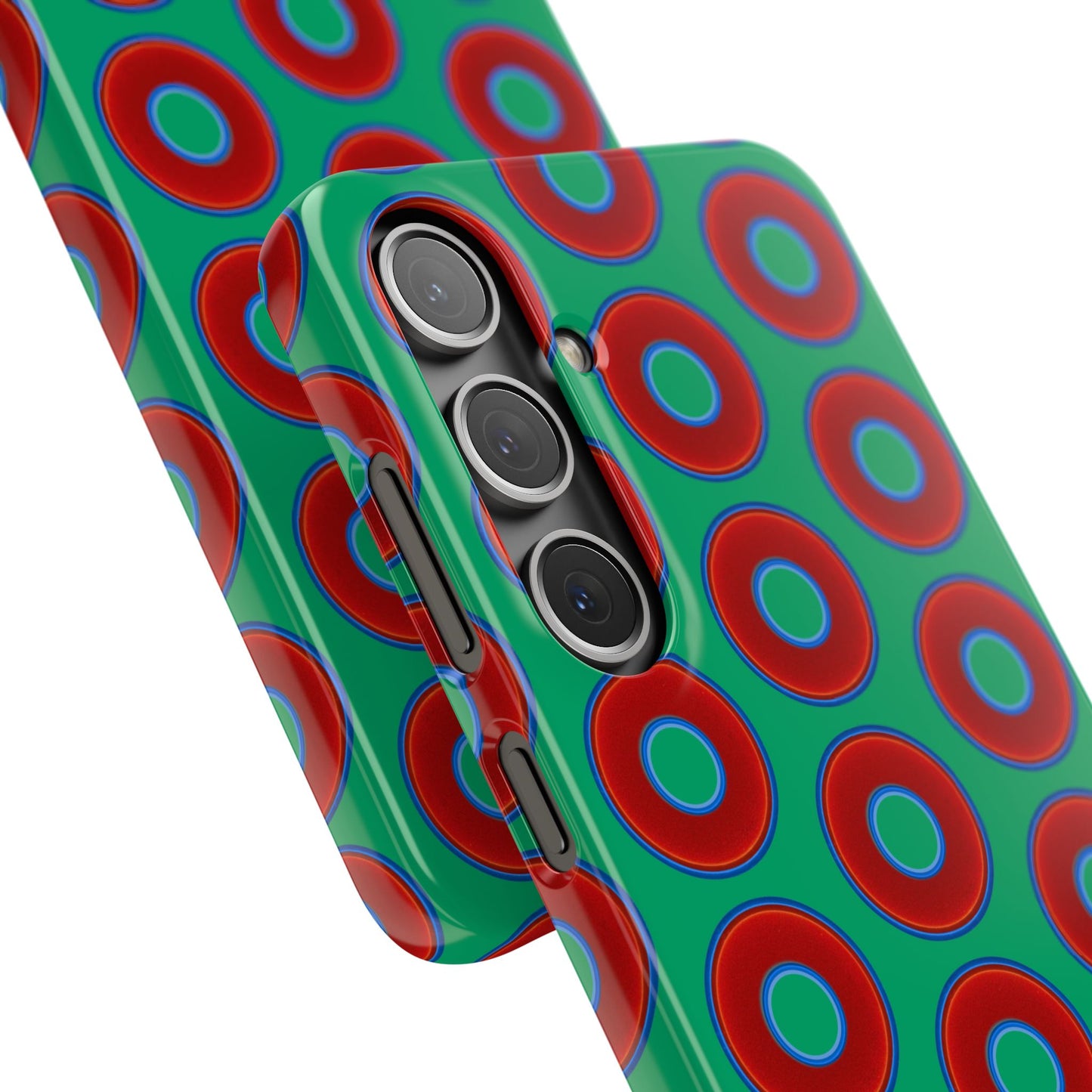 Lumpy Donut Snap Case - red vivid donut print w/jade green background
