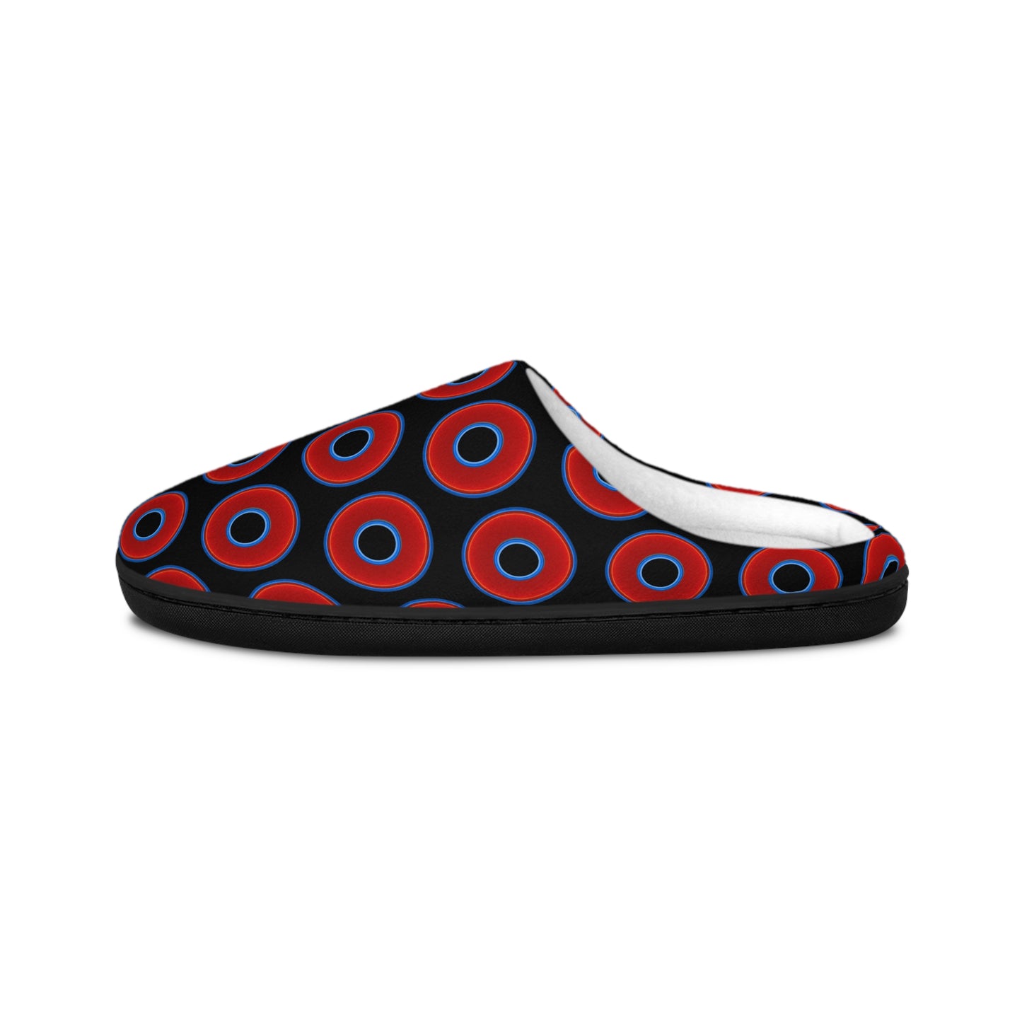 Men's Lumpy Slippers - red vivid donut print w/black background
