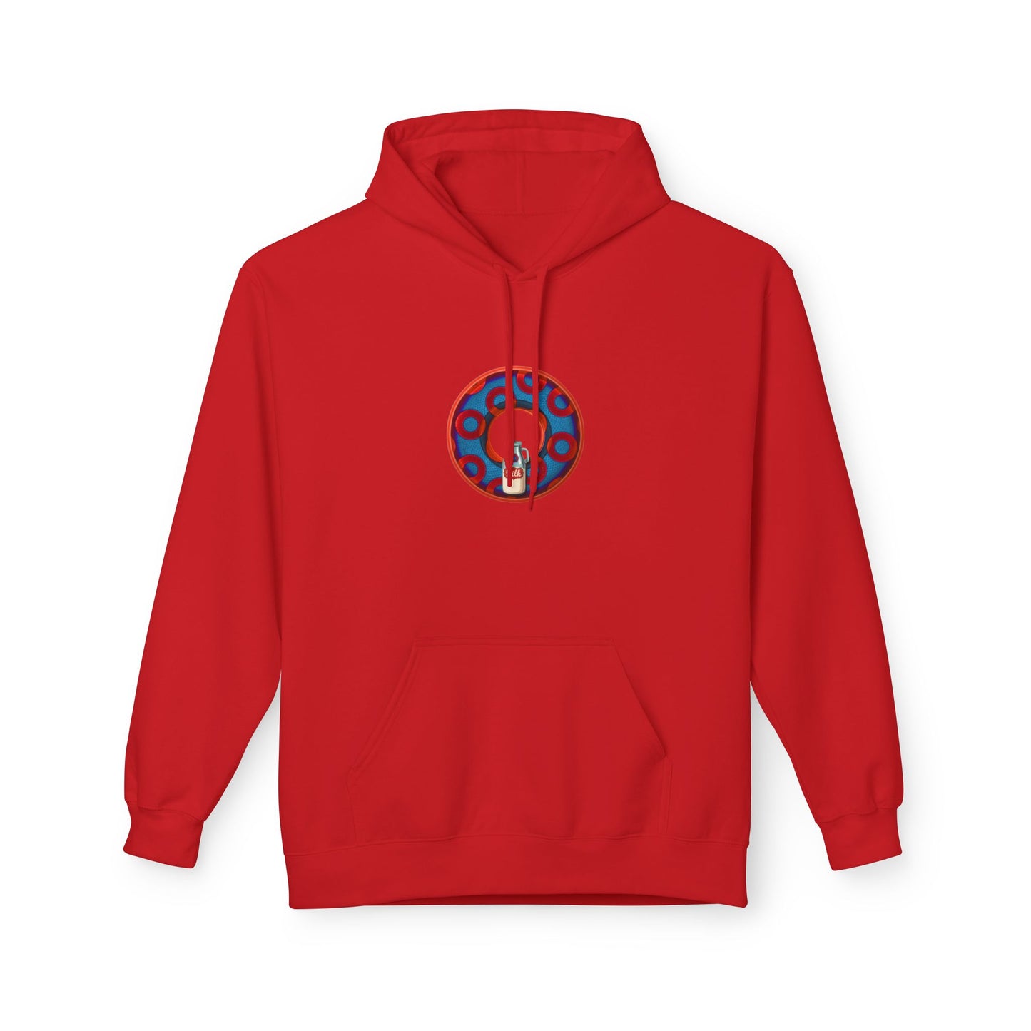 Fleece Harry Hoodies [Midweight Soft-style] - "Wooked Cream Dairy - YEMSG Donut" - blue/red rustic paradox donut - variant 1