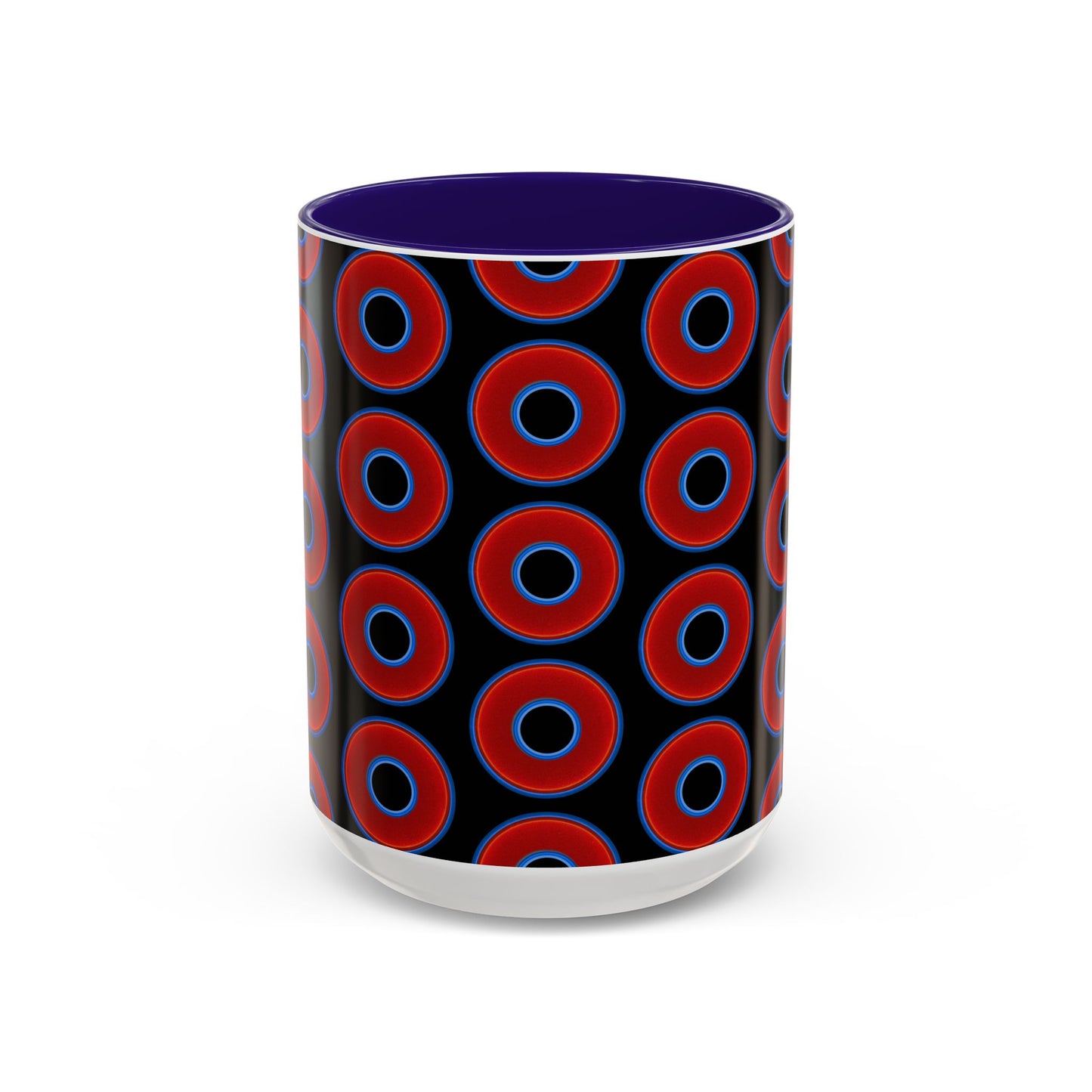 Lump's Grumpy Coffee Mug - vivid red donuts w/black background
