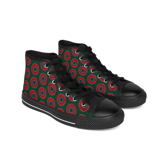 Cushiony Convectors - High Tops - red vivid donuts w/midnight teal green background