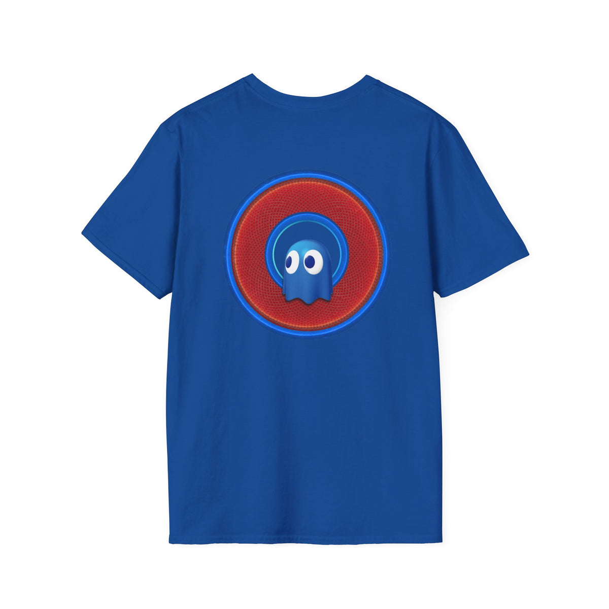 Classic Donut Tee - Unisex Soft-Style - "The Story of the Donut - a Ghostly Good Time" - red/blue rustic donut - variant 1