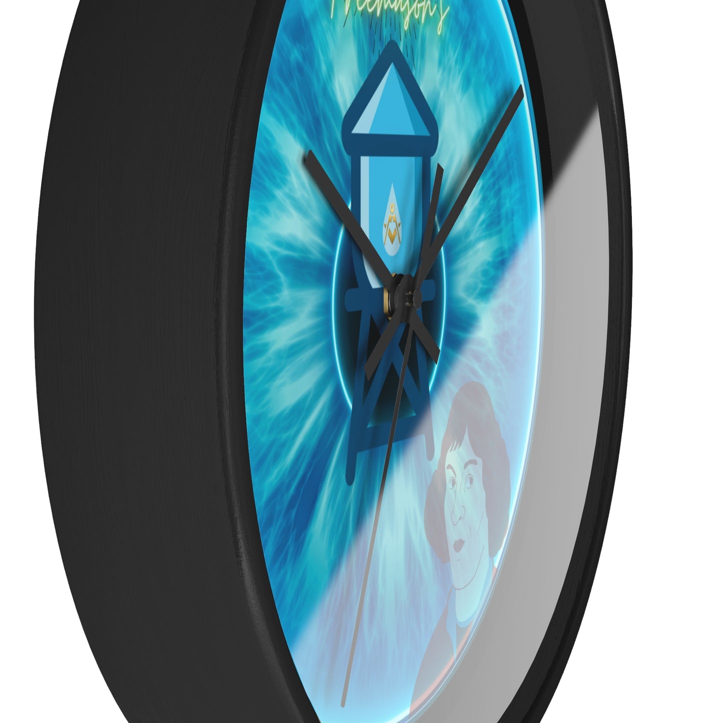 Lumpy Wall Clock - "The Peering Donut Clock of Opacity" - variant 3 - light blue idonut w/black background