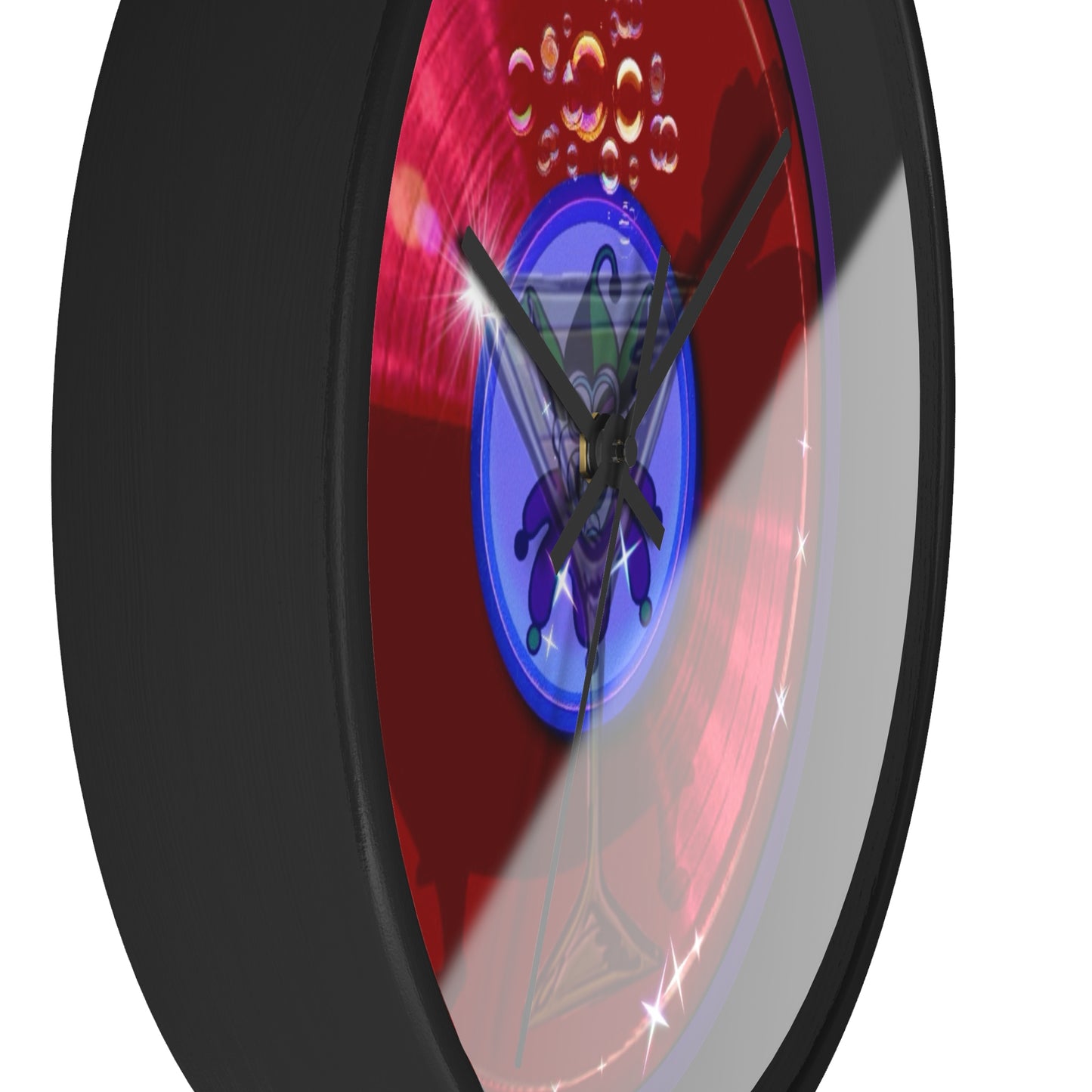 Lumpy Wall Clock - "The Joker's Personal Donut Clocks" - variant 3 - vivid red donut w/midnight blue background