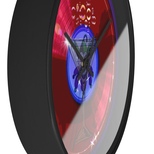 Lumpy Wall Clock - "The Joker's Personal Donut Clocks" - variant 3 - vivid red donut w/midnight blue background