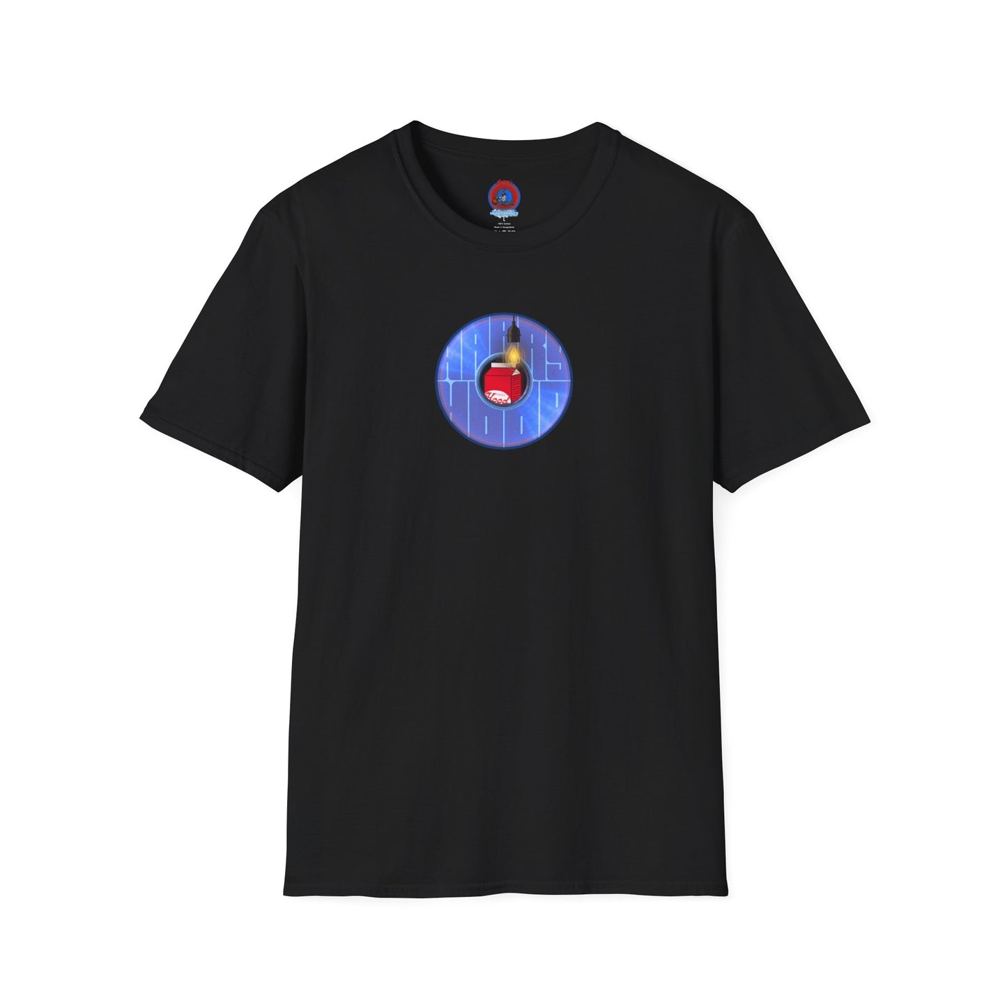 Classic Donut Tee - Unisex Soft-Style - "Harry Left His Donut Shirt" - series 1.0  - variant 4 - purple/blue donut - w/milk & light on