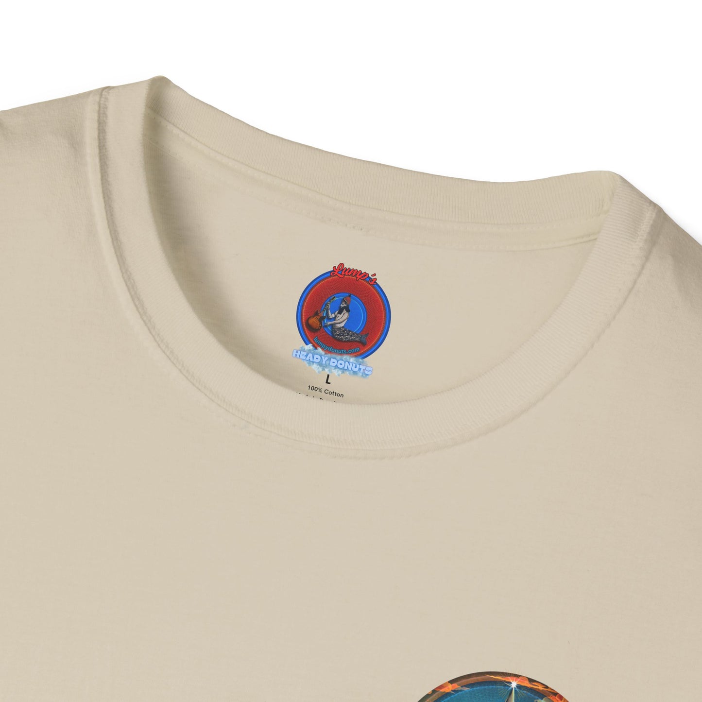 Classic Donut Tee - Unisex Soft-Style - "The Donut that Tides Never Reached" - series 1.0  - variant 1 - plain - blue/orange donut