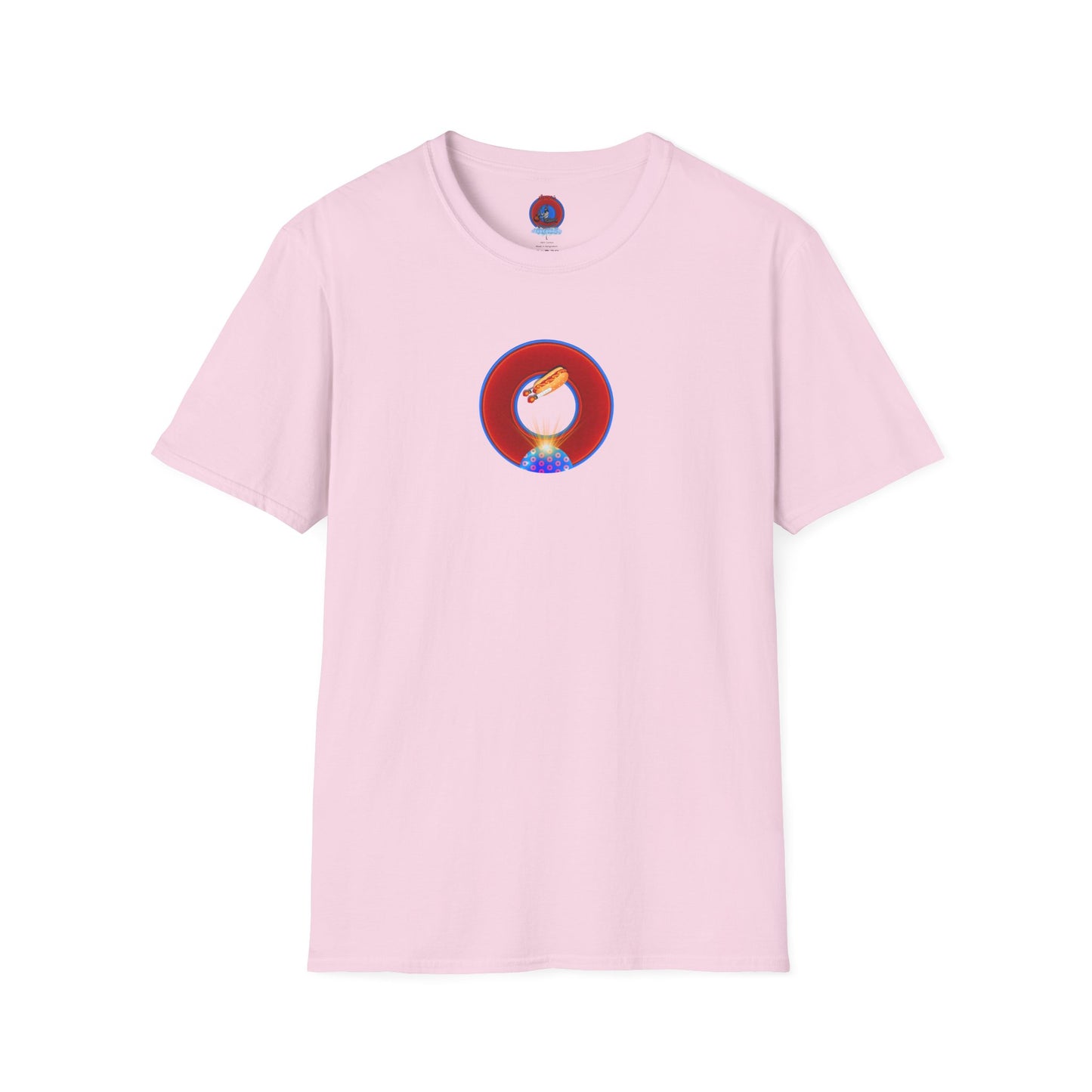 Classic Donut Tee - Unisex Soft-Style - "Viva Las Vegas Donut" -  vivid red donut w/raw dogger - variant 3