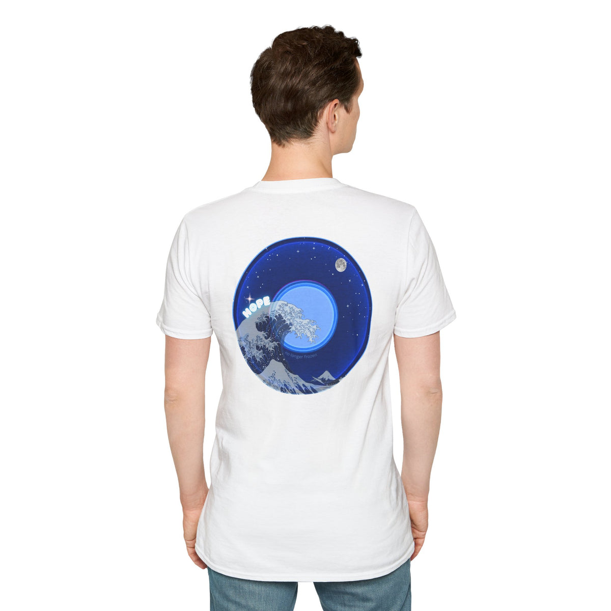Classic Donut Tee - Unisex Soft-Style - "The Hopeful Waving Donut" - variant 2 - vivid blue donut