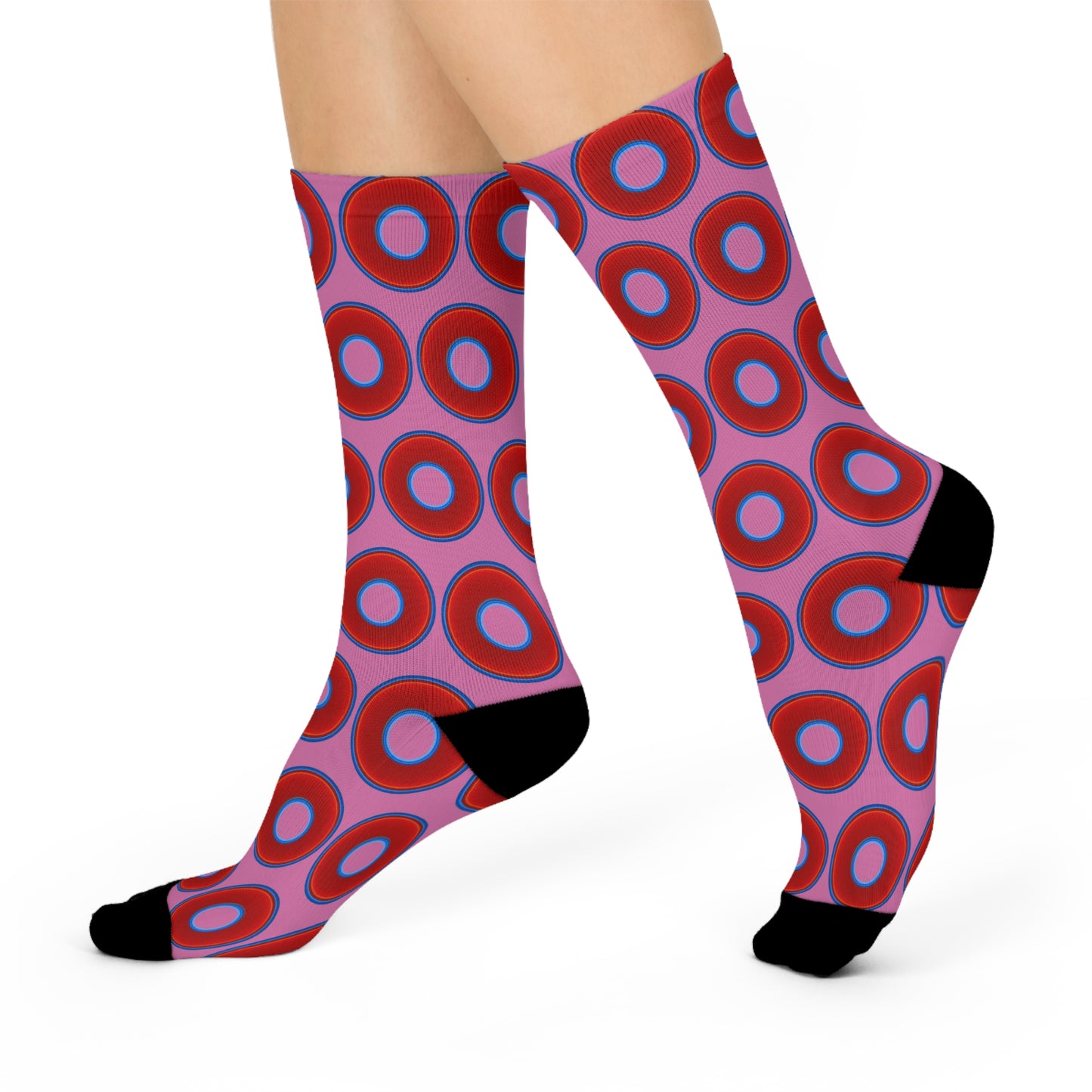Lumpy Sox - cushioned crew - vivid red donut print w/pink background