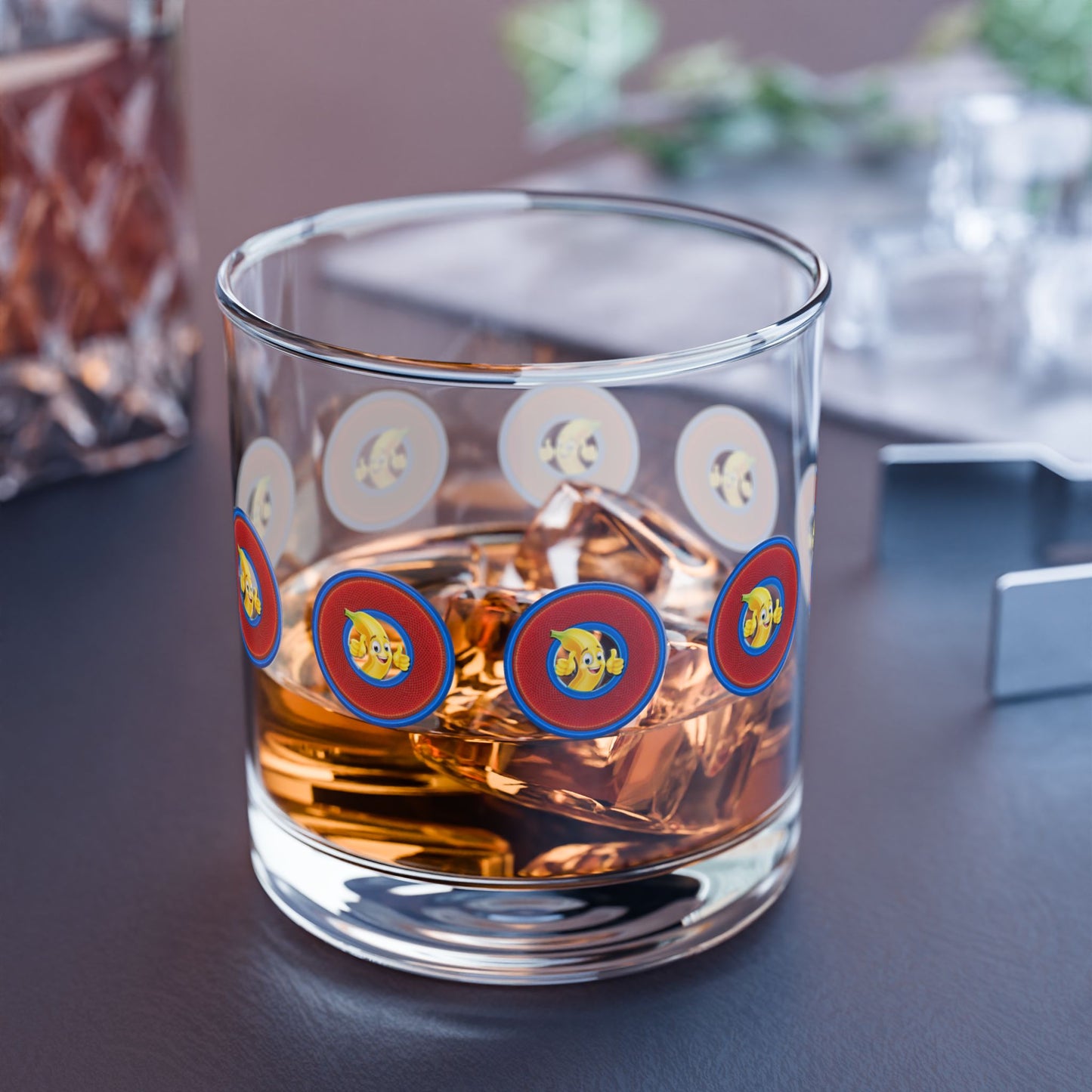 10oz Lumpy Rock Glass - "This Rock Glass is Bananas" - rustic red/blue donut