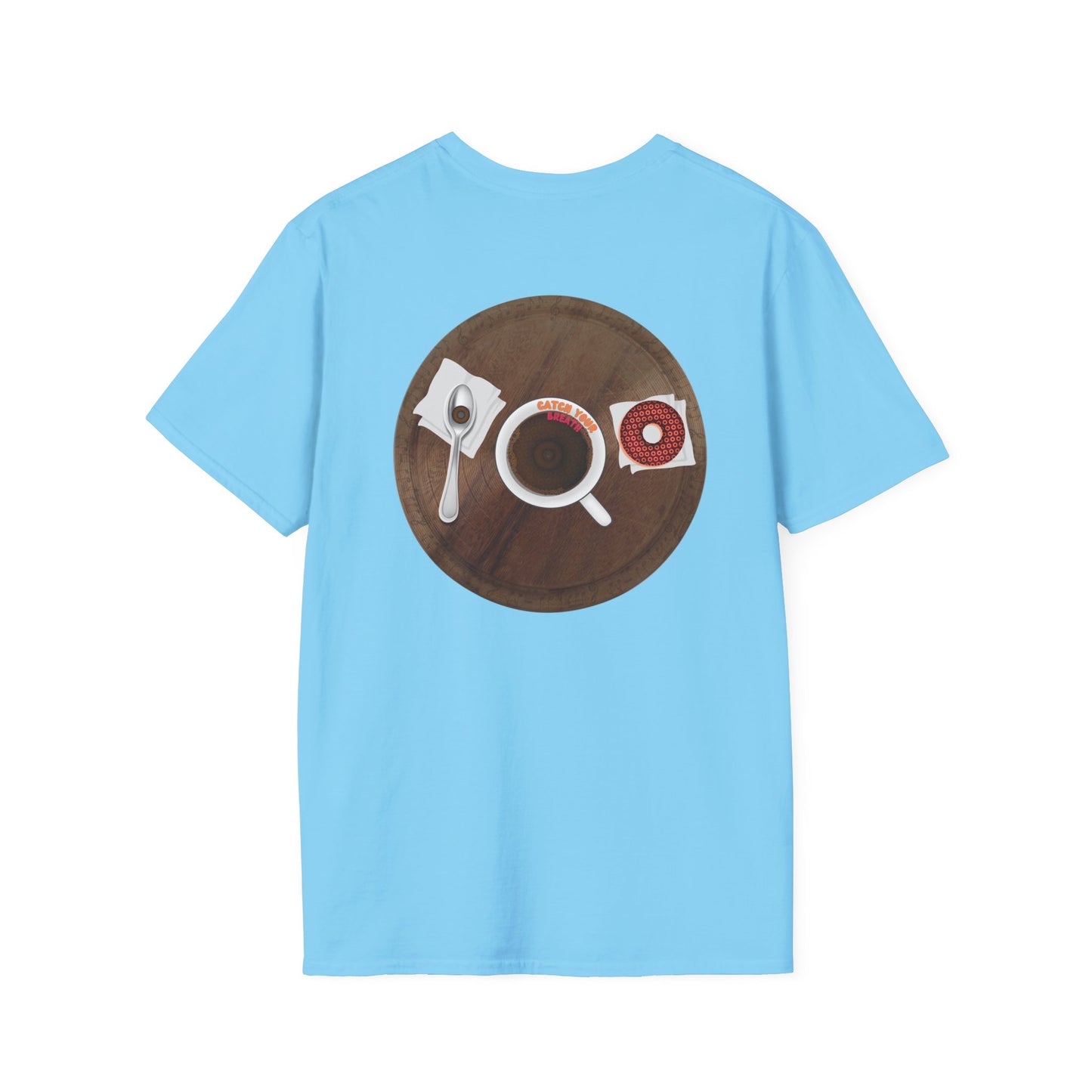 Classic Donut Tee - Unisex Soft-Style - "Coffee With My Donuts" - wooden table donut
