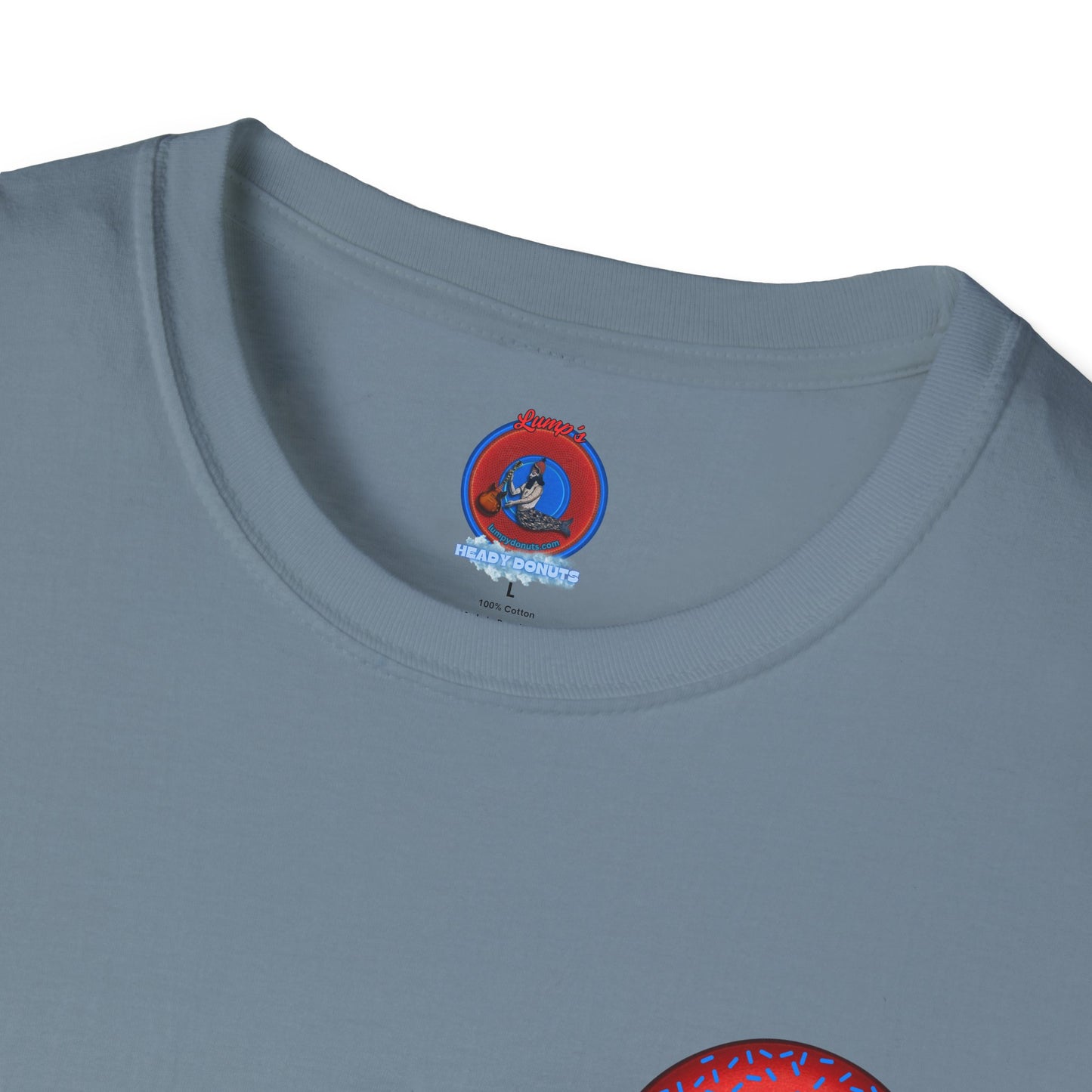 Classic Donut Tee - Unisex Soft-Style - "Plain Plump Donut w/" - plump red donut w/blue sprinkles
