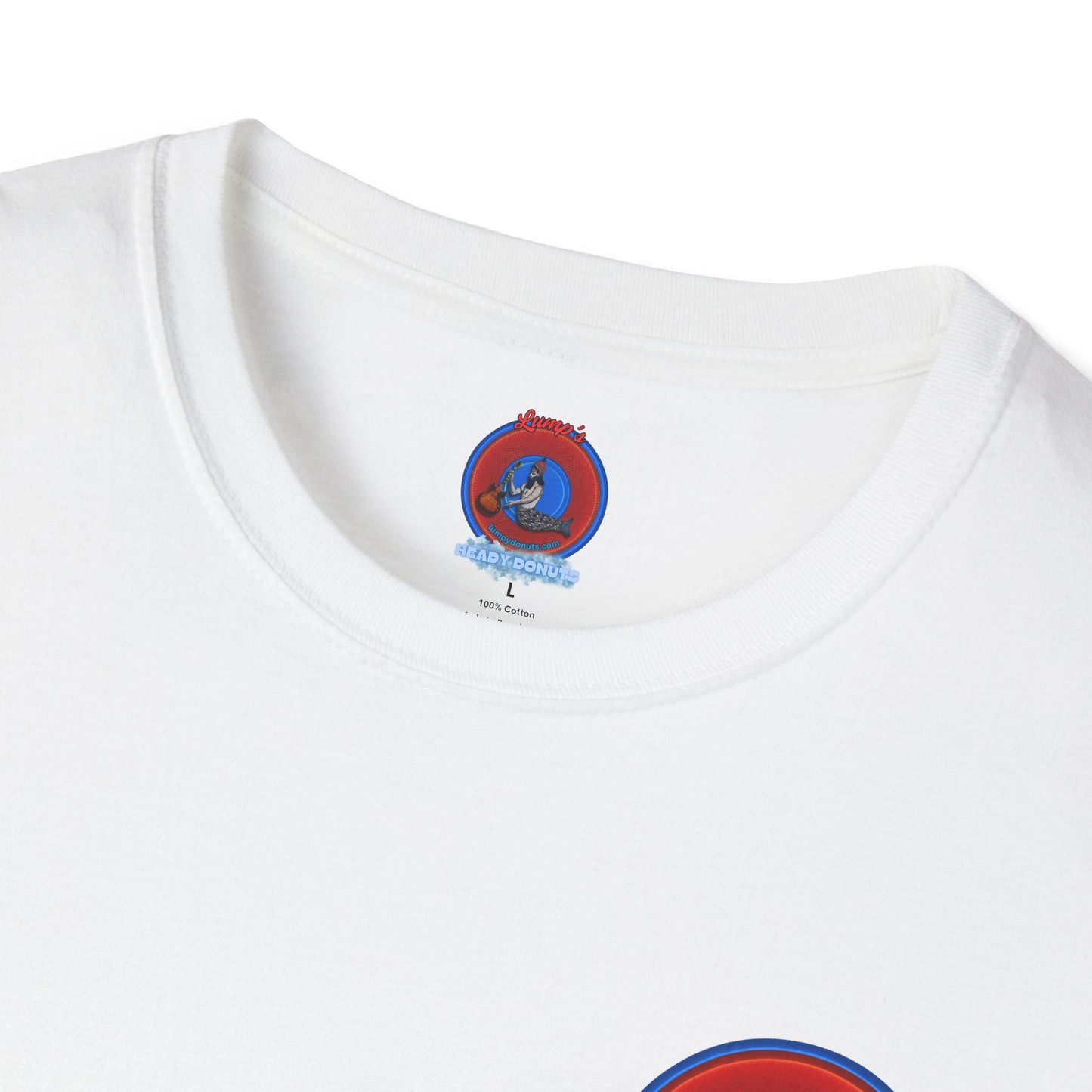 Classic Donut Tee - Unisex Soft-Style - "Phishmas Caroler's Tee " - vivid red/blue donut - variant 1