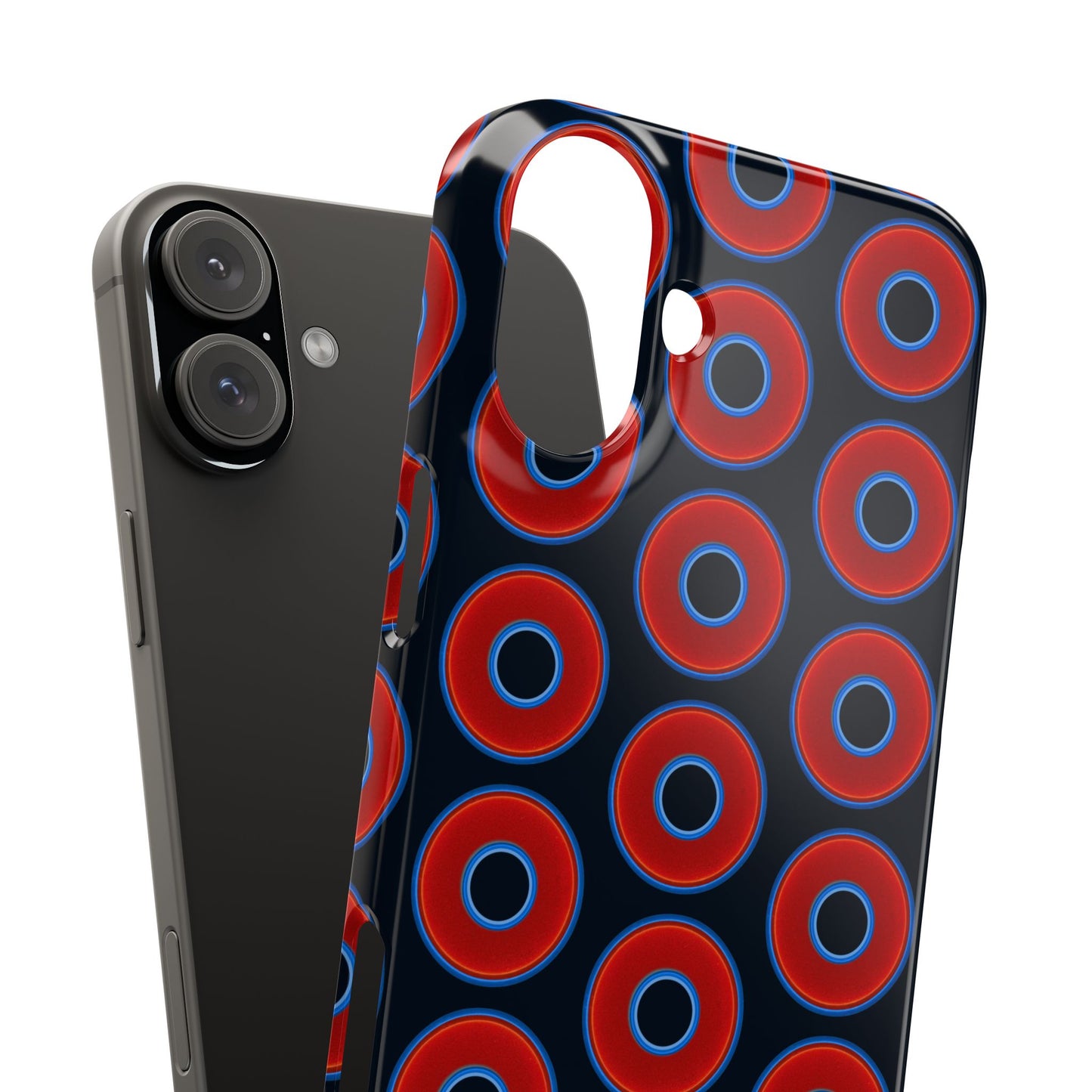 Lumpy Donut Snap Case - red vivid donut print w/blue charcoal background