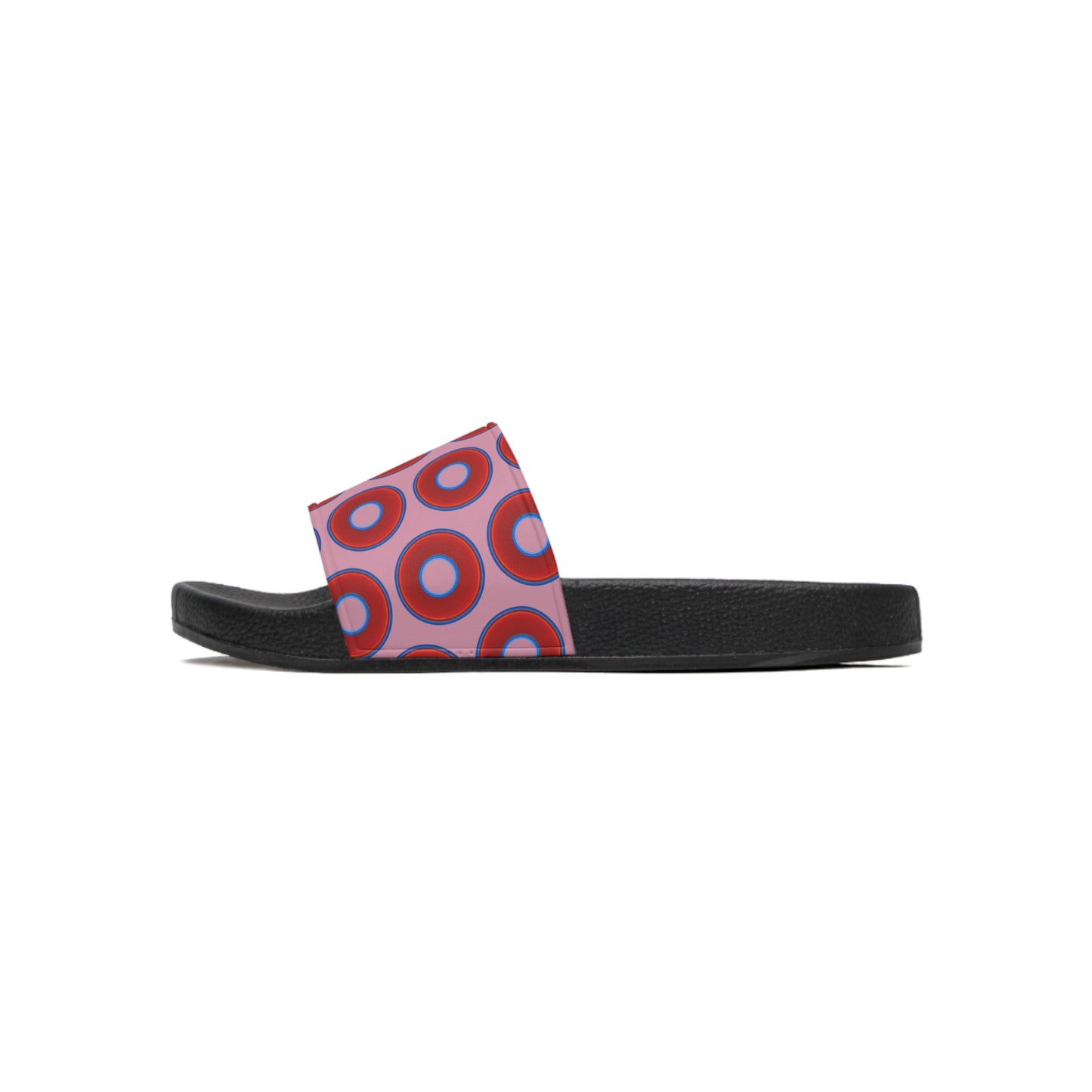 Men's Lumpy Sandals - slip-ons - red vivid donuts w/pale magenta background