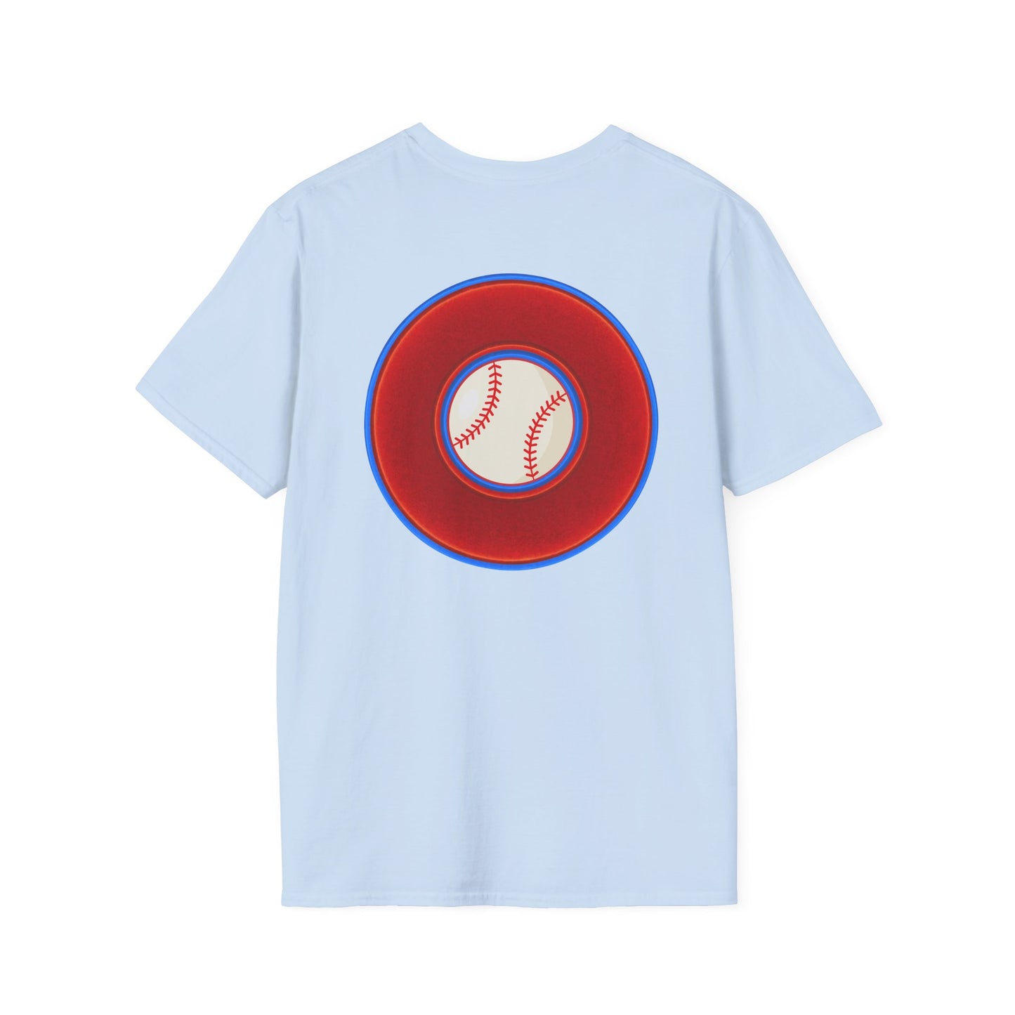 Classic Donut Tee - Unisex Soft-Style - "Phenway Ballpark Donuts" - vivid red/blue donut - variant 4