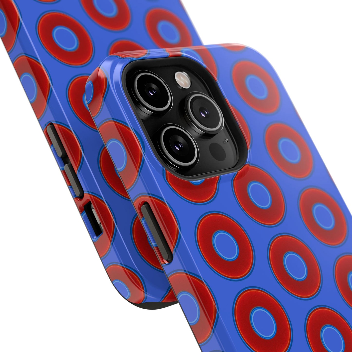 Impact-Resistant Lumpy Donut Case - red vivid donut print w/royal blue background