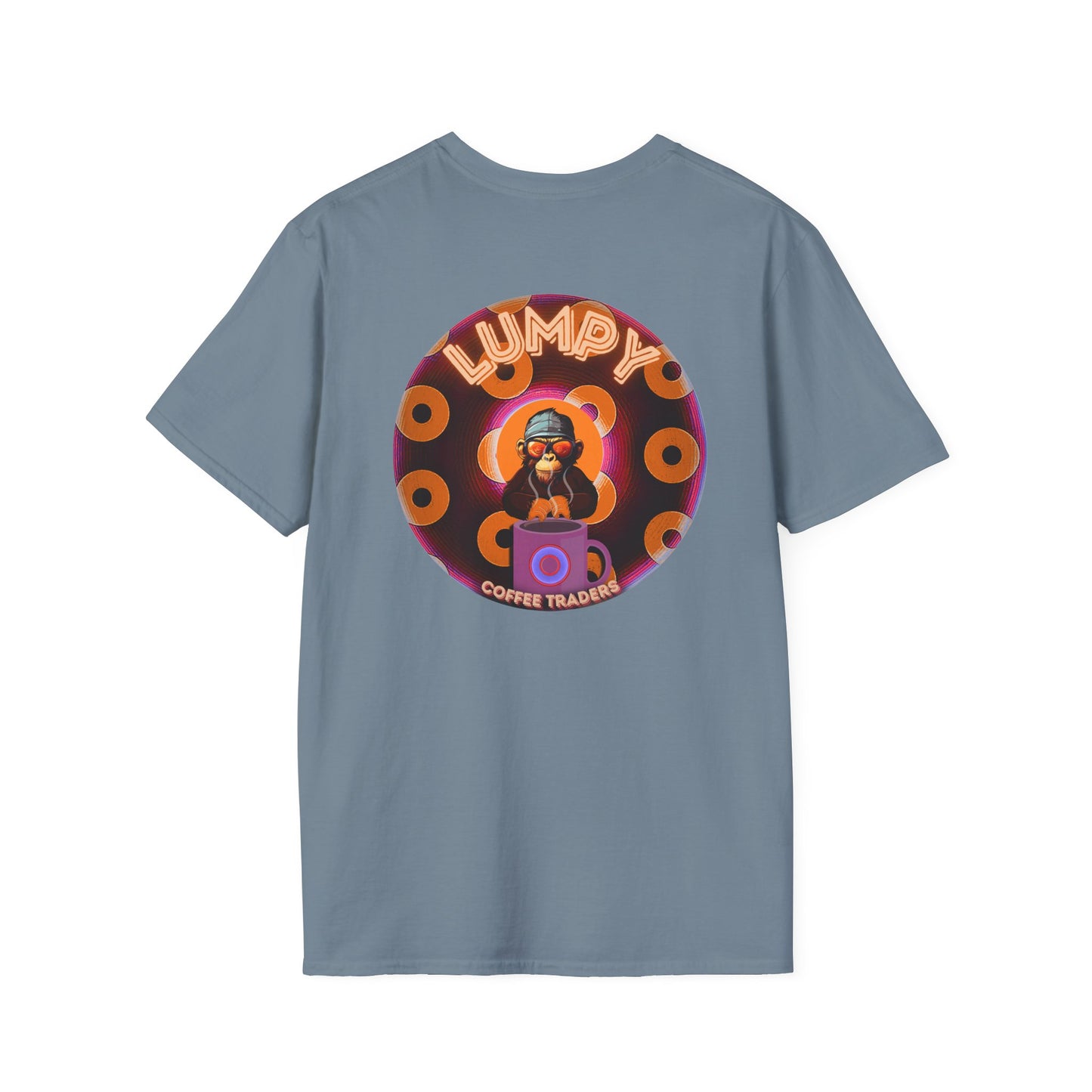 Coffee Traders Tee - Unisex Soft-Style - "Blastoff " - paradoxical donuts - variant 1 - mothership front/logo back