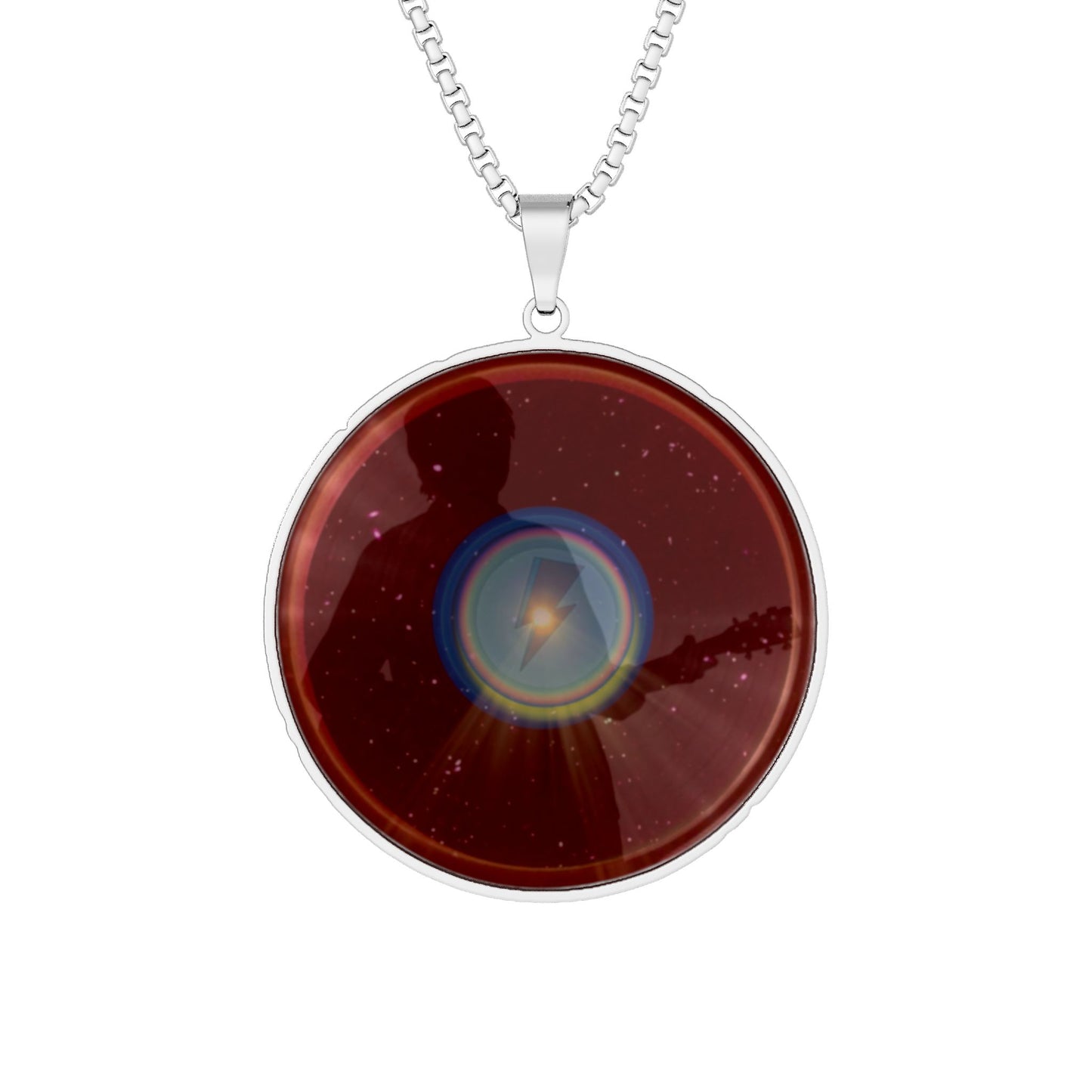 Lump's Heady Donut Necklace - 1" x 1" Stainless Steel Pendant - "The Mind-Blowing Starman's Donut" - vivid dark red space donut