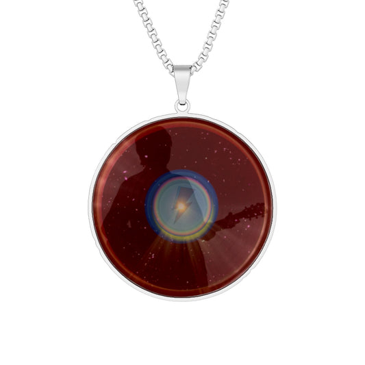 Lump's Heady Donut Necklace - 1" x 1" Stainless Steel Pendant - "The Mind-Blowing Starman's Donut" - vivid dark red space donut