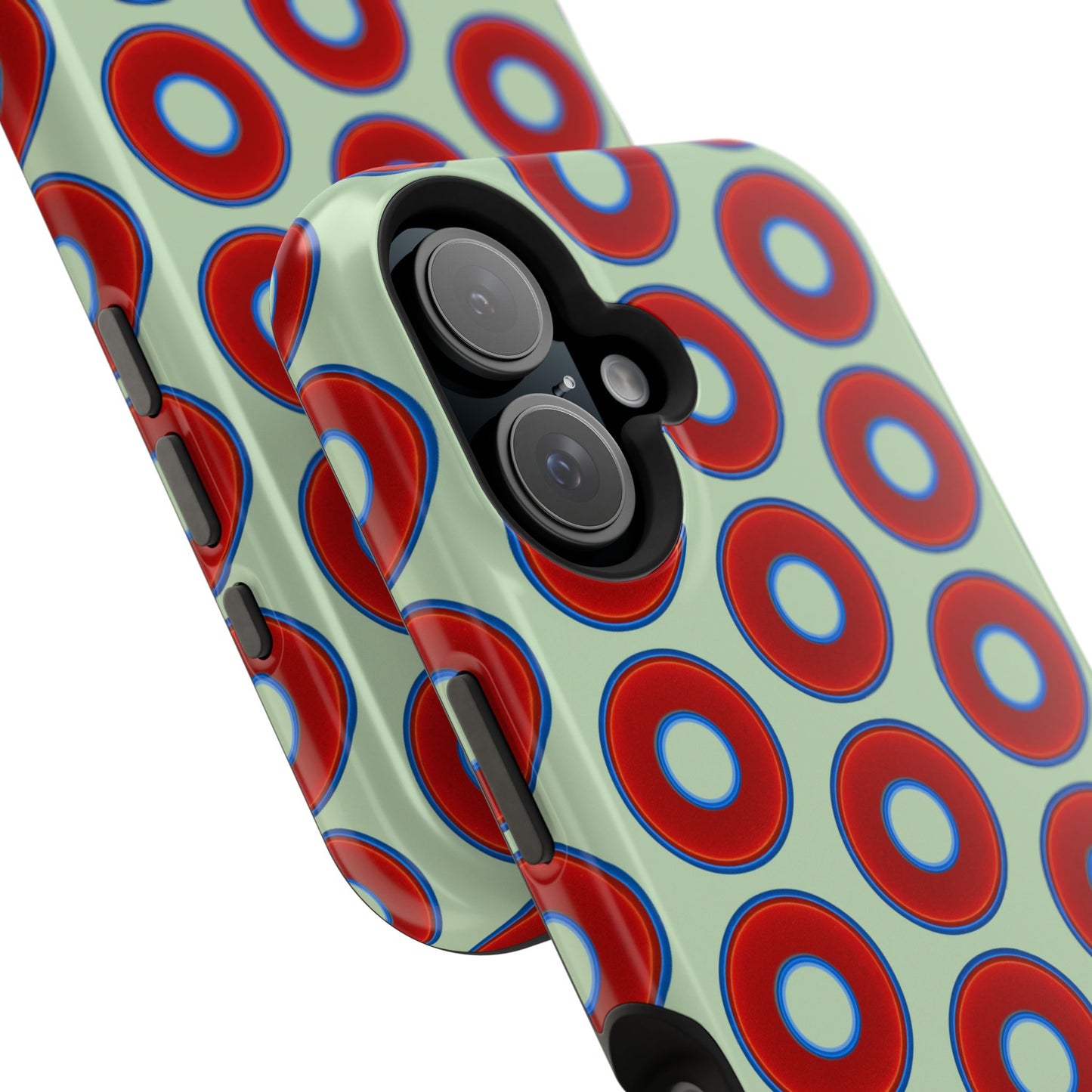 Impact-Resistant Lumpy Donut Case - red vivid donut print w/seafoam green background