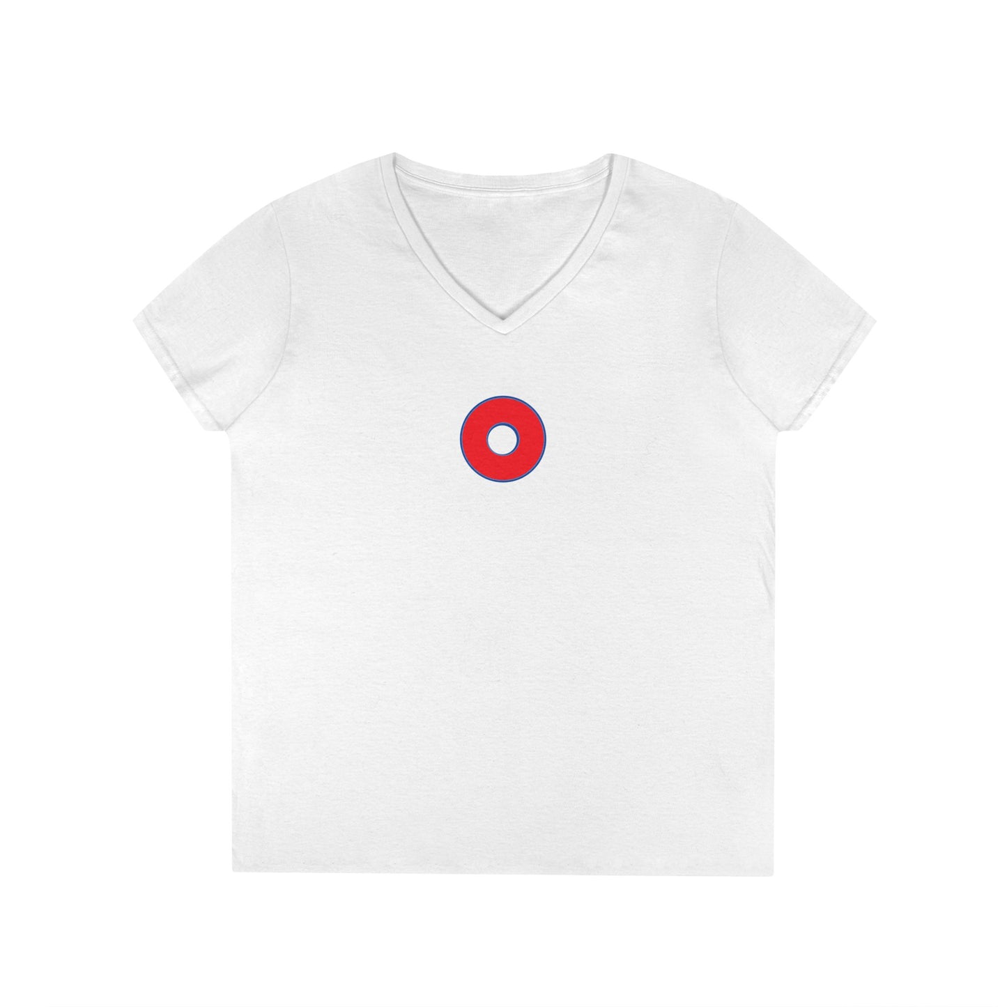 Women's Donut V-Neck Tee - "Red Philly Special" - plain red donuts w/blue outline