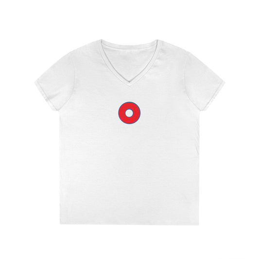 Women's Donut V-Neck Tee - "Red Philly Special" - plain red donuts w/blue outline