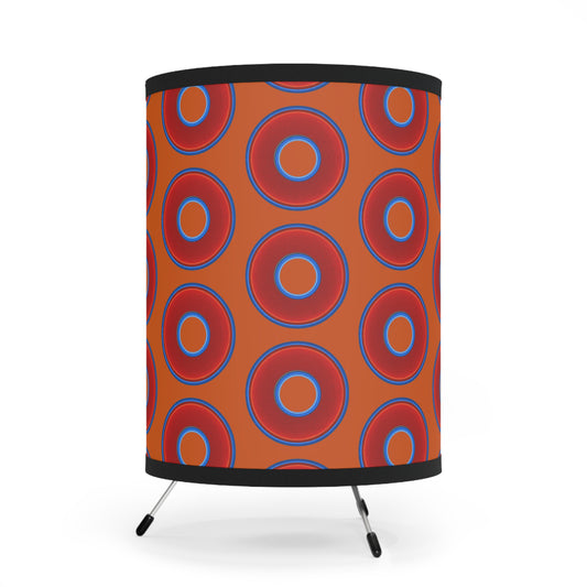 Lumpy Tripod Donut Lamp - vivid red donuts w/dark orange background