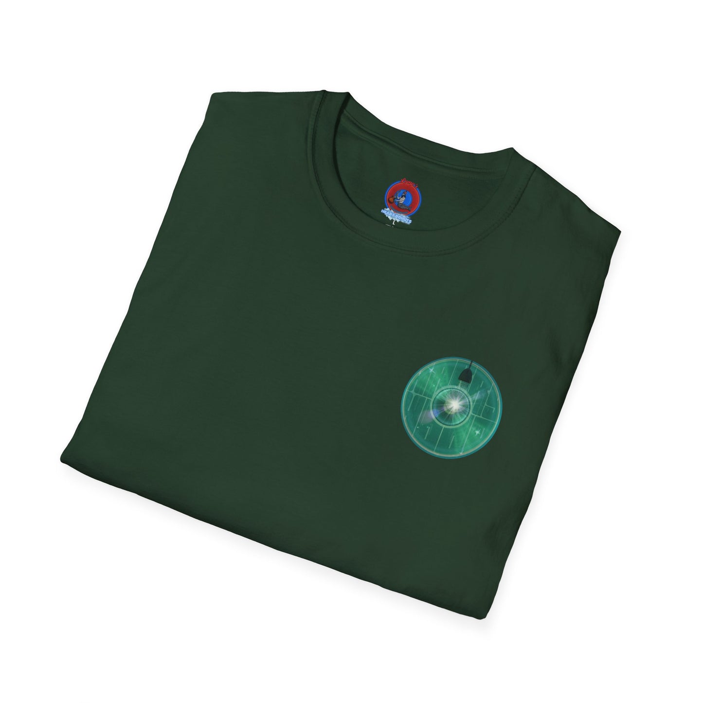 Classic Donut Tee - Unisex Soft-Style - "Harry's Hoodlum Donut" - series 1.0  - variant 4 - lights on/green donut(s)