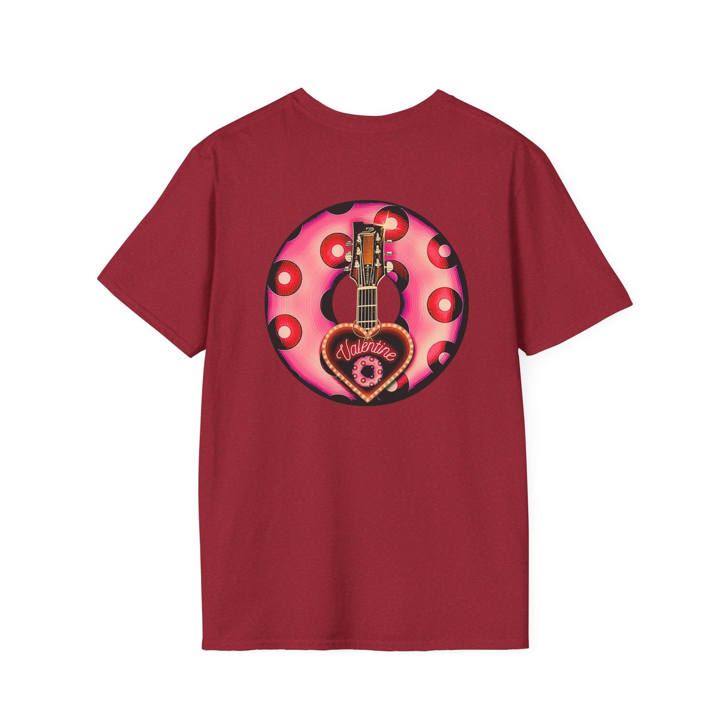 Classic Donut Tee - Unisex Soft-Style - "Would You Be My Donut?" - paradoxical faded magenta/red donut - variant 1