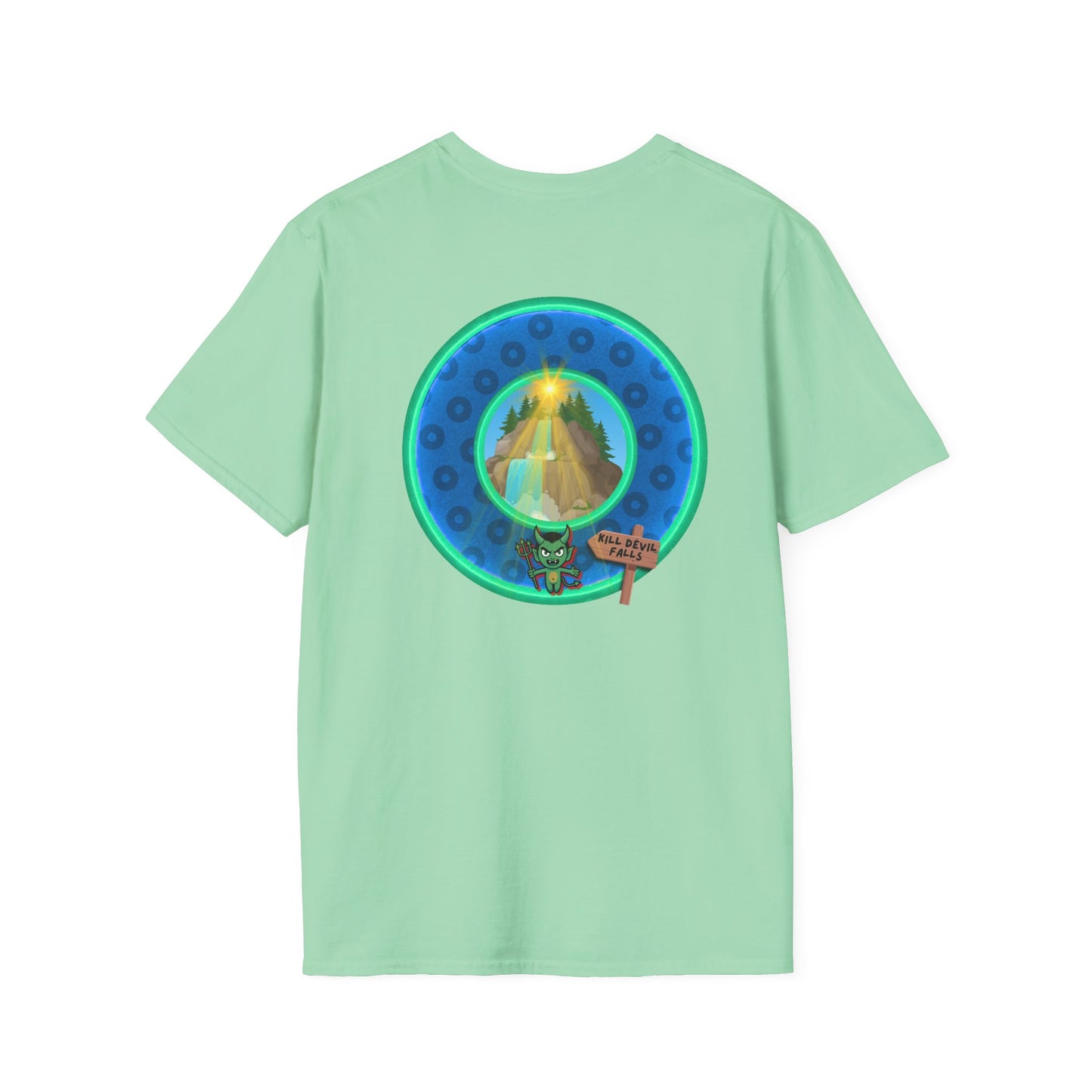 Classic Donut Tee - Unisex Soft-Style - "Devil's Drowning Donuts" - blue/green paradox donut