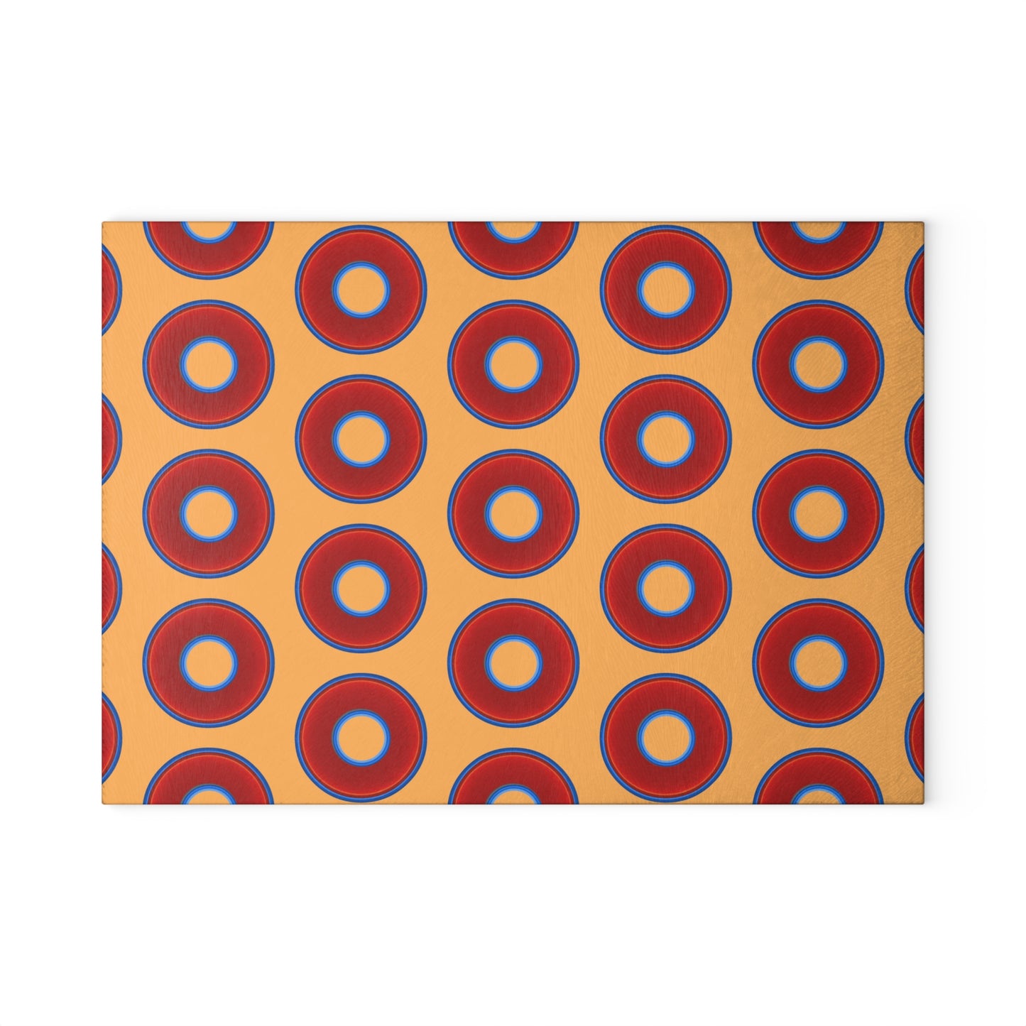 My Friend's Cutting Board - vivid red donuts w/creamsicle orange background