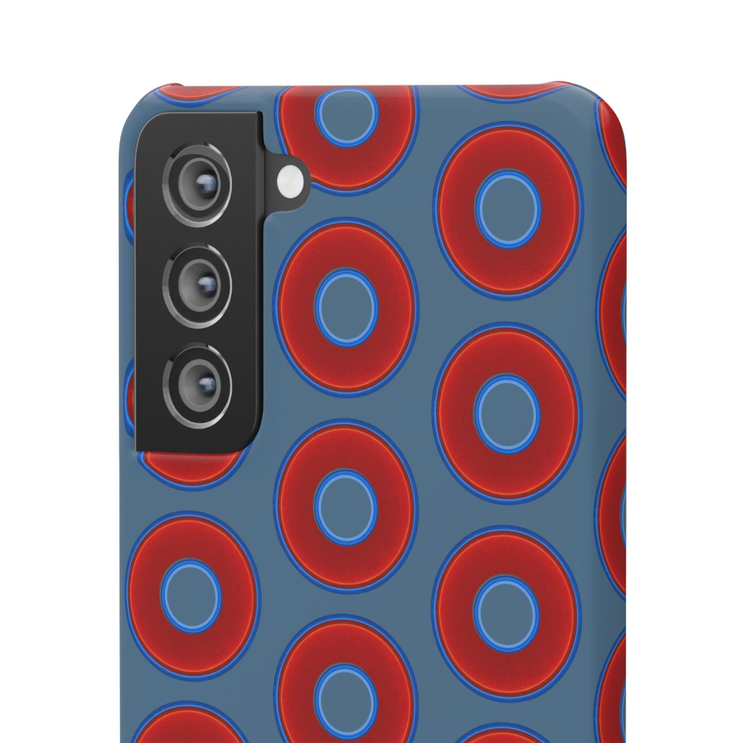 Lumpy Donut Snap Case - red vivid donut print w/steel blue background