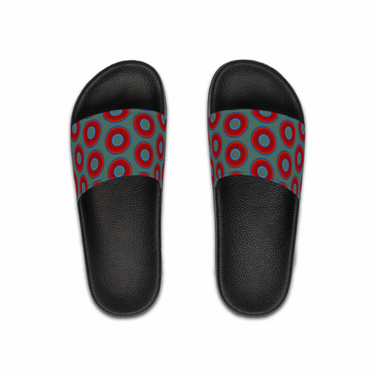 Men's Lumpy Sandals - slip-ons - red vivid donuts w/light Fenway green background