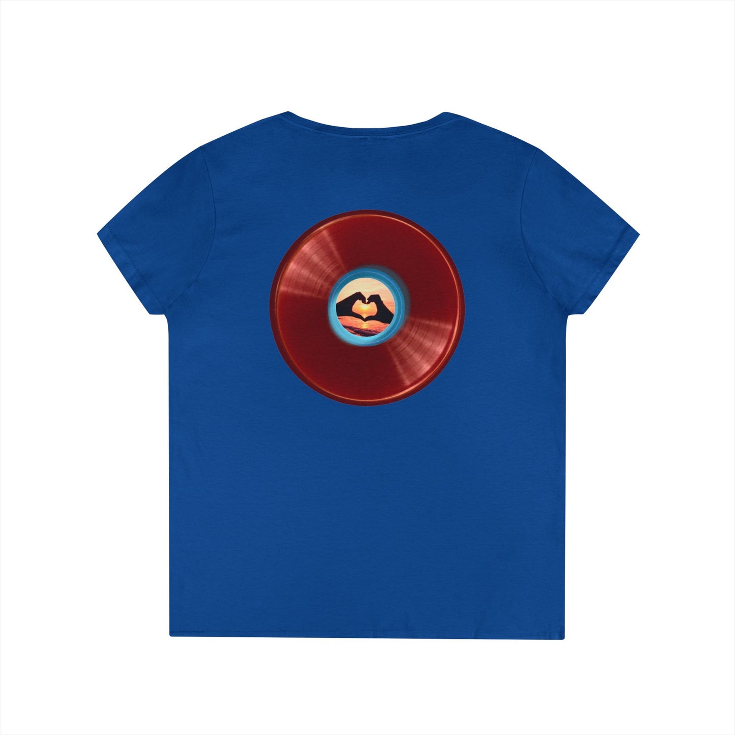 Women's Donut V-Neck Tee - "Waste of a Perfectly Good Donut" - variant 1 - vivid red record donut w/