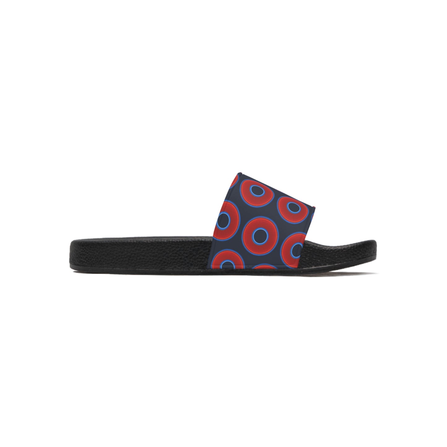 Men's Lumpy Sandals - slip-ons - red vivid donuts w/dark teal blue elite background